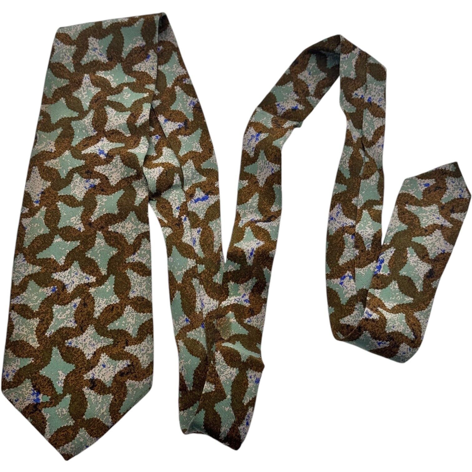 HUGO BOSS Mens 100% Silk Necktie ITALY Designer Aqua Green/Ivory 56” x 3.75”