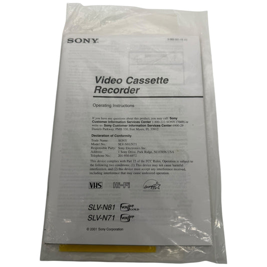 Sony SLVN71 SLVN81 Video Cassette Recorder VCR Operating Instructions Manual