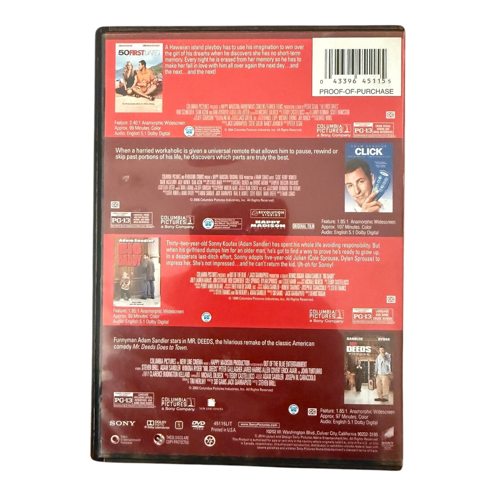 Adam Sandler Six-Movie Comedy Night DVD Collection (Used)