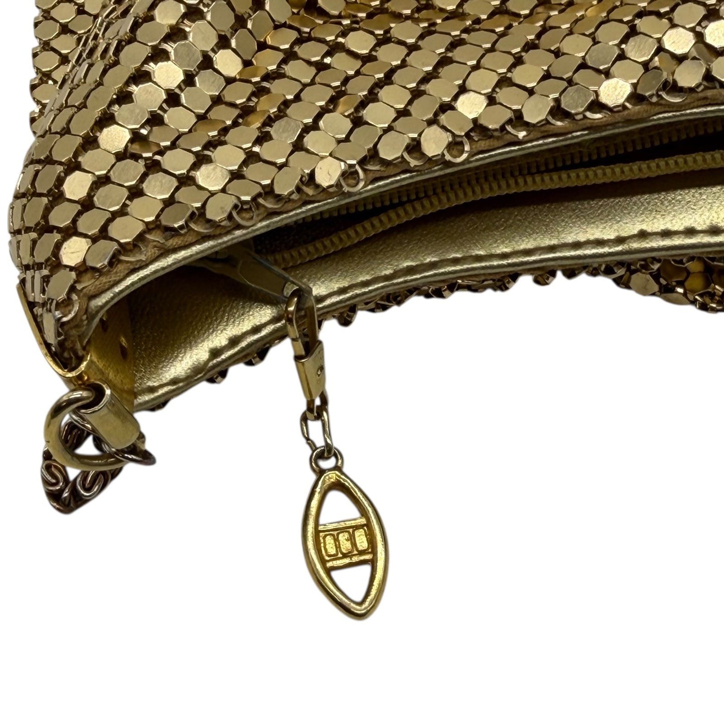 Whiting & Davis Vintage Gold Metal Mesh Shoulder Bag Evening Purse Chain Strap