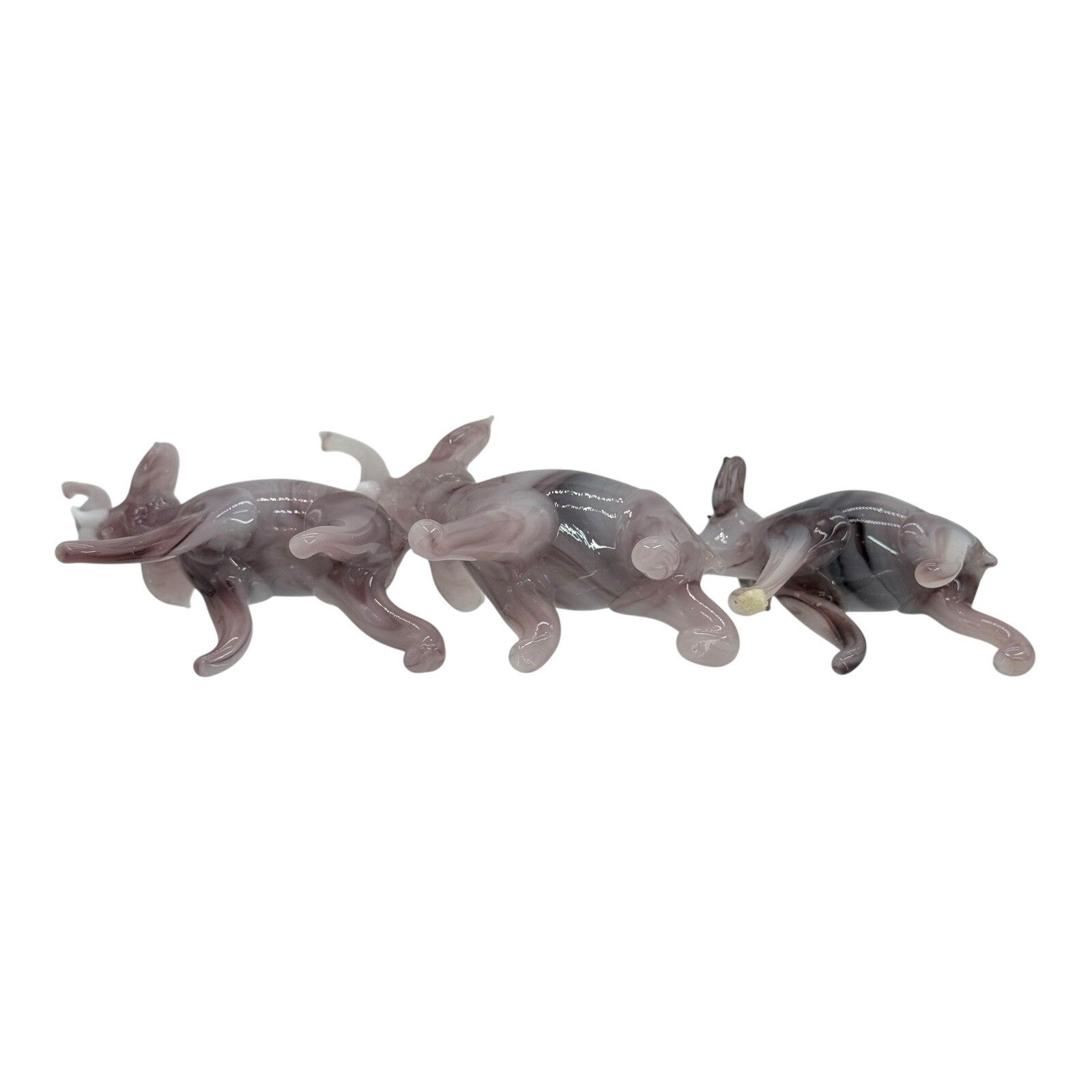 Murano Style Glass Elephant Figurines Set of 3 Trunk Up Good Luck Decor