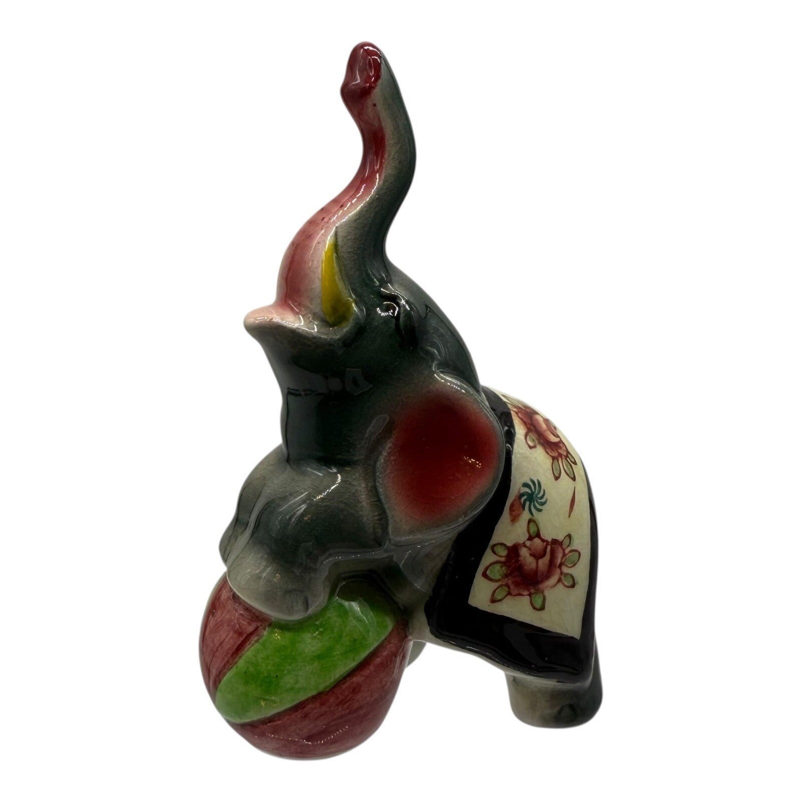 Vintage Elephant Salt Shaker Figurine Japan Circus Animal Floral Saddle