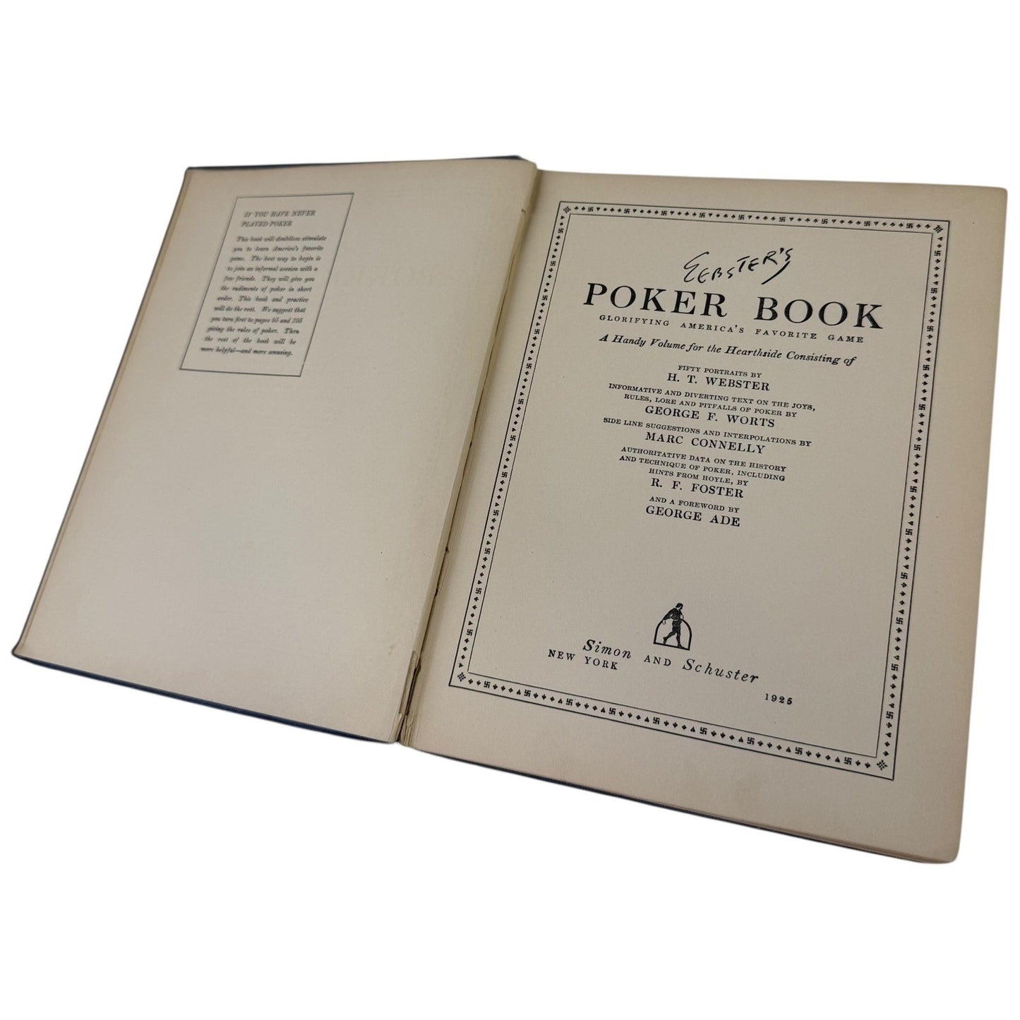 Webster's Poker Book Glorifying Americas Favorite Game 1925 Simon Schuster