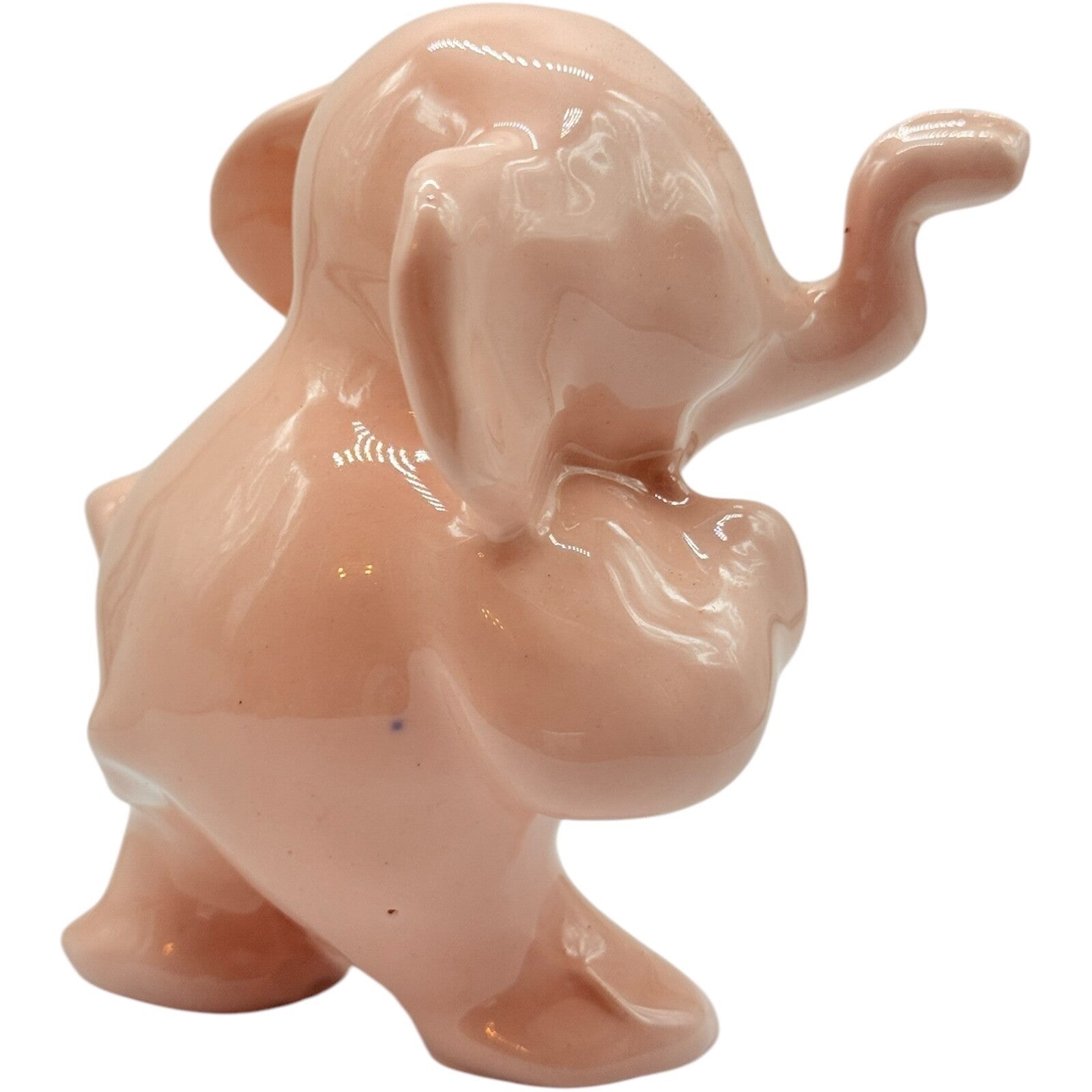 Vintage Standing Pink Elephant Ceramic Figurine - 4" Tall