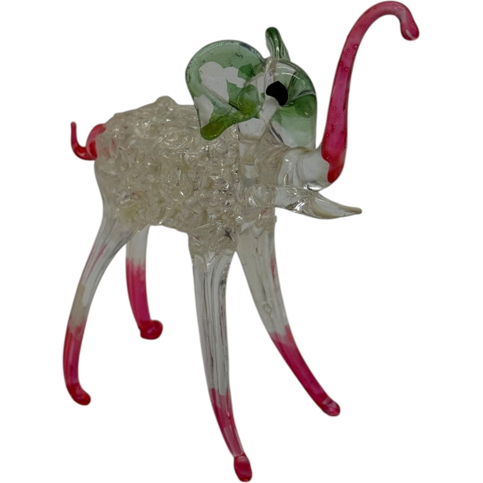 Vintage Pink Glass Elephant Figurine – Intricate Handmade Miniature