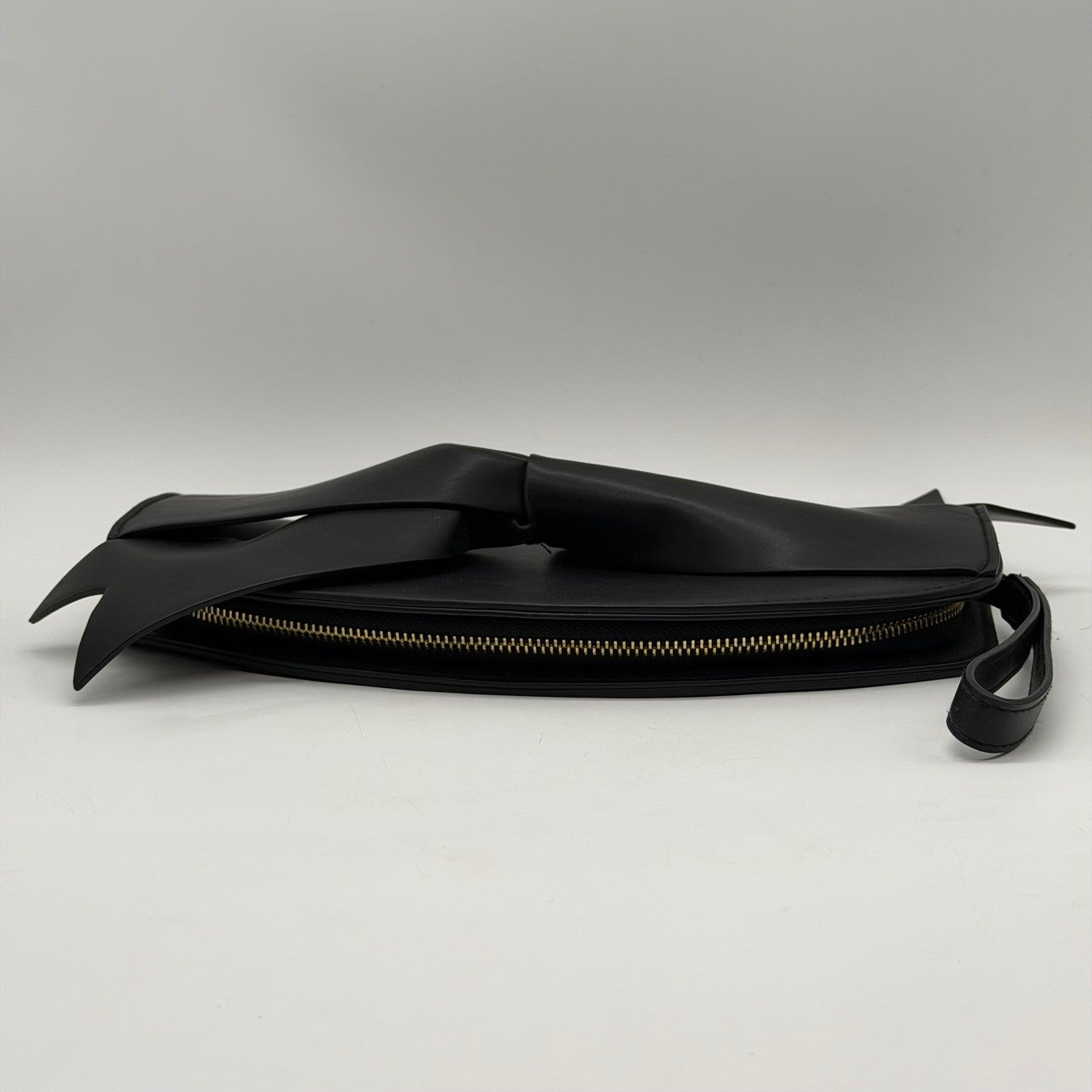 A New Day Black Oversized Bow Clutch Wristlet Evening Bag Gold Zipper Handbag