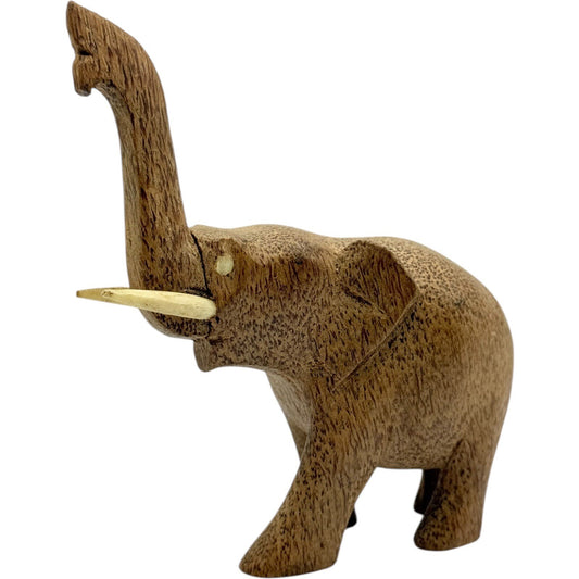 Hand Carved Wooden Elephant Figurine Trunk Up Good Luck Decor Statue