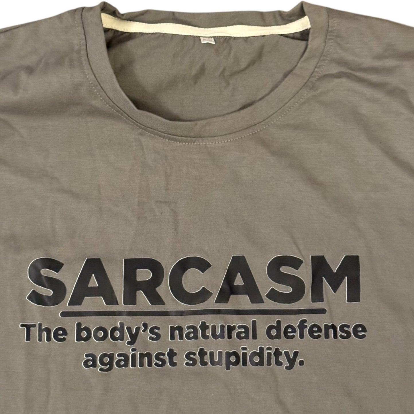 SARCASM Defense Against Stupidity T-Shirt XXL Military Green Funny Graphic Tee