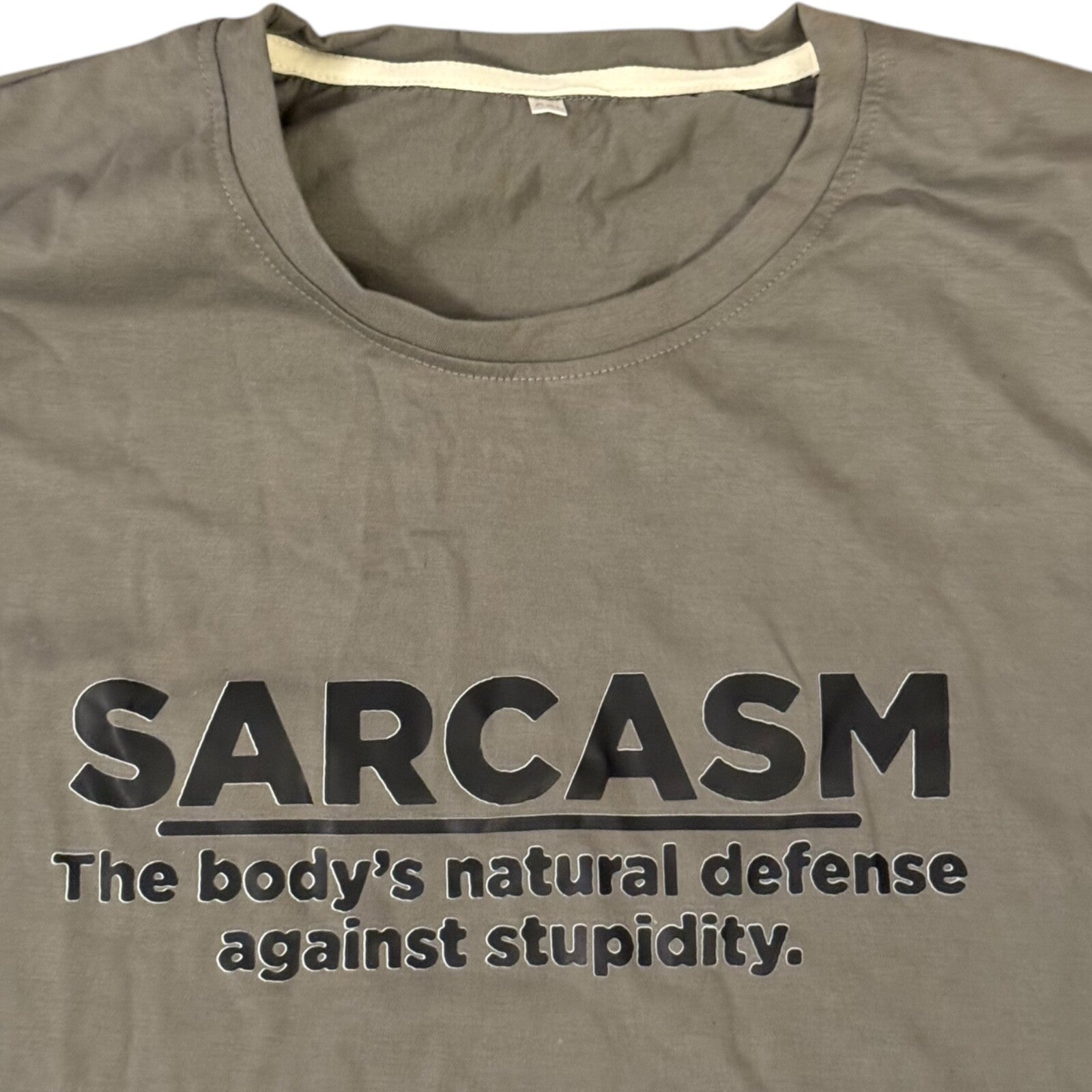 SARCASM Defense Against Stupidity T-Shirt XXL Military Green Funny Graphic Tee