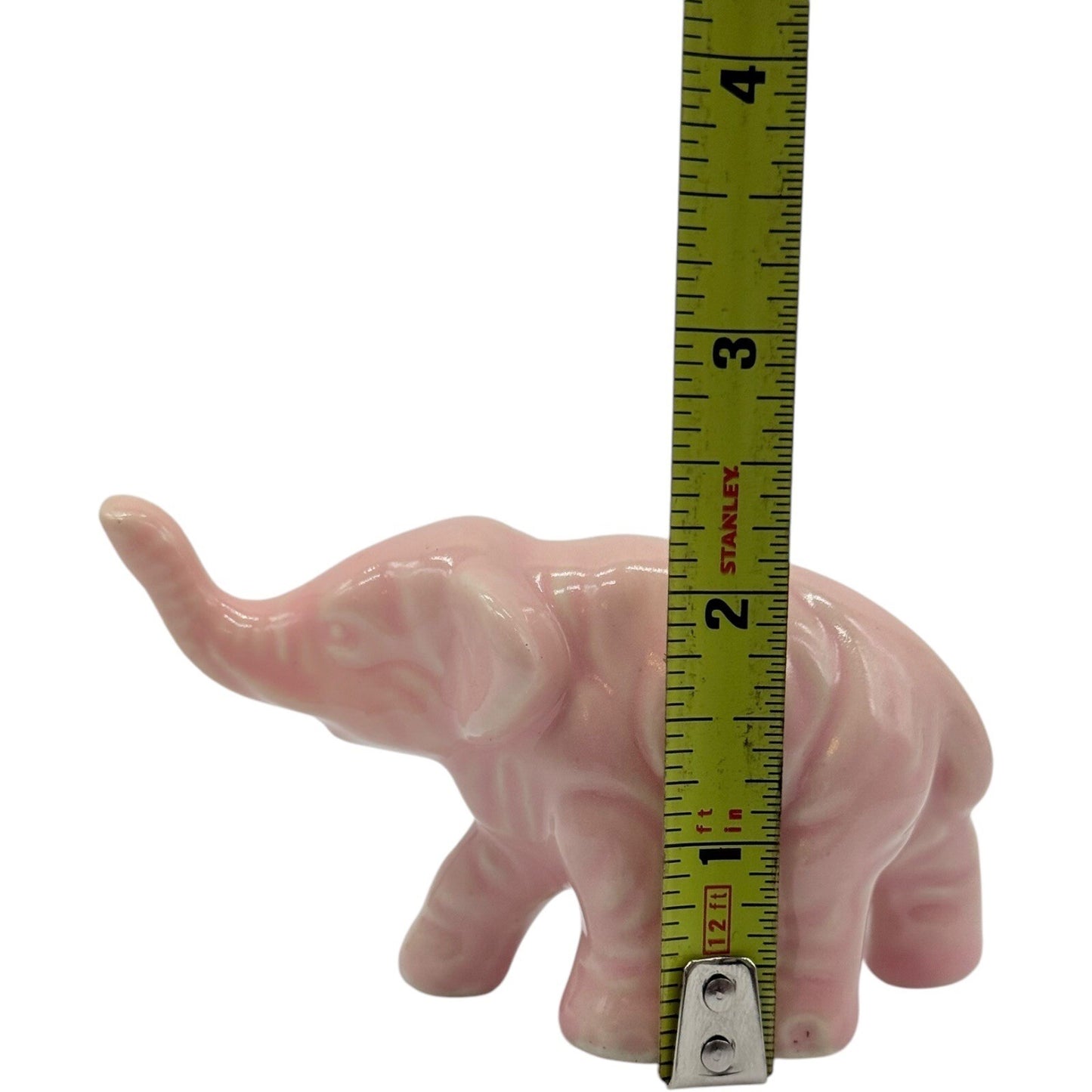 Pink Elephant Figurine Ceramic Animal Statue Home Decor Shelf Display