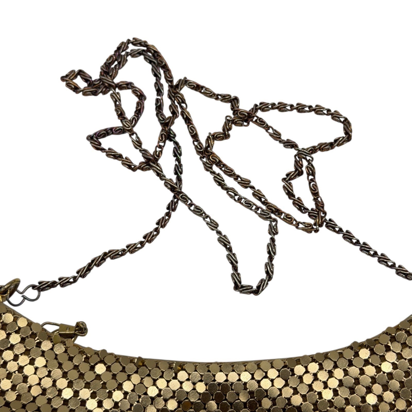 Whiting & Davis Vintage Gold Metal Mesh Shoulder Bag Evening Purse Chain Strap