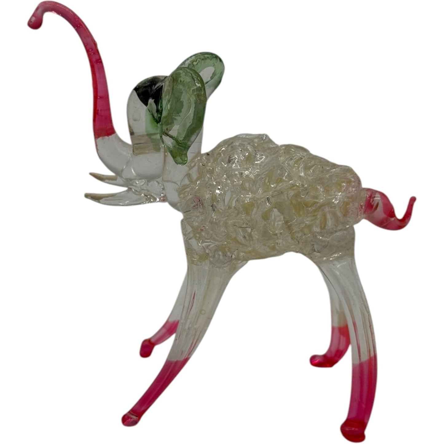 Vintage Pink Glass Elephant Figurine – Intricate Handmade Miniature