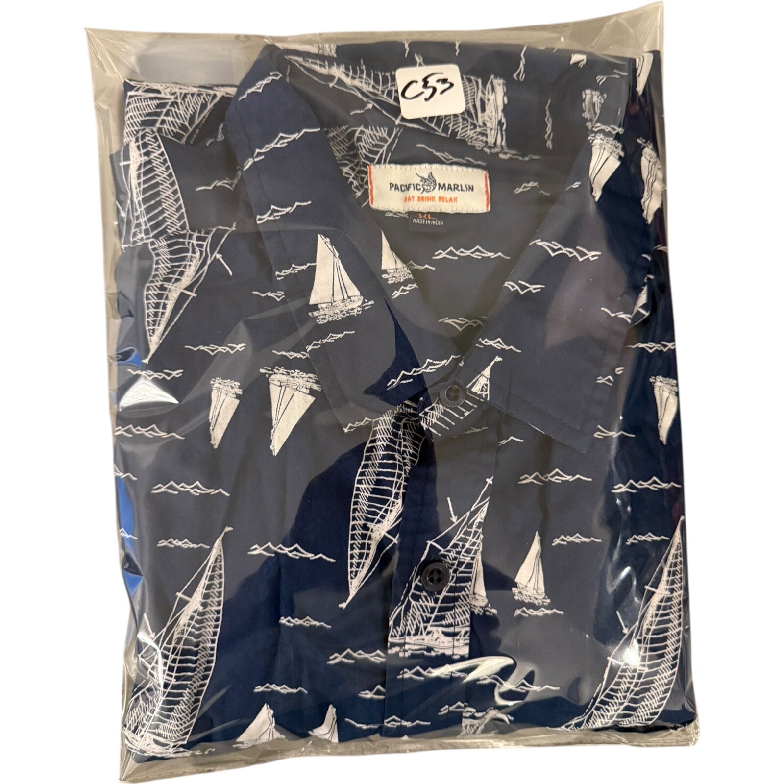 Hawaiian Shirt Men's XL Blue Short Sleeve Sailing Boats Button-Up