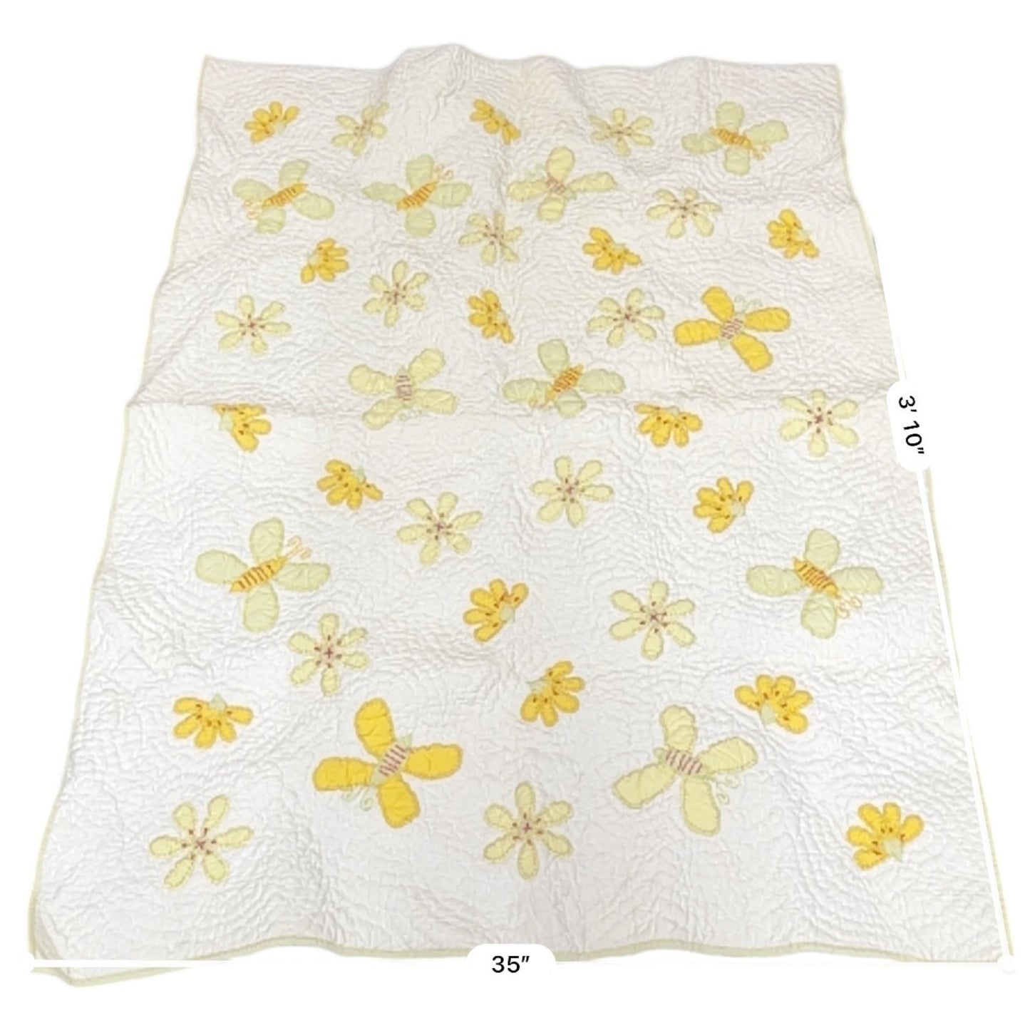 Pottery Barn Baby Quilt Blanket Yellow Butterflies Flowers White Yellow Trim