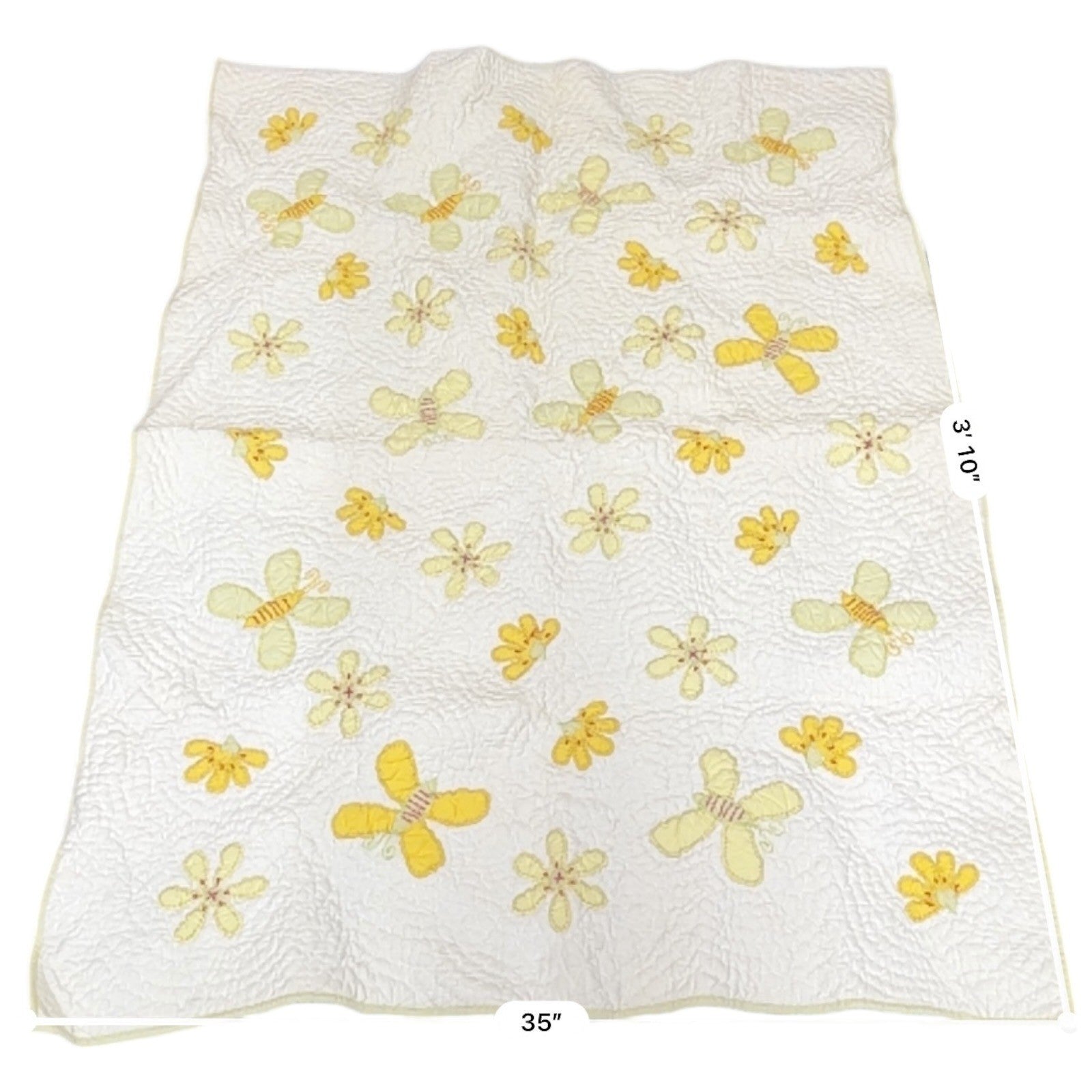 Pottery Barn Baby Quilt Blanket Yellow Butterflies Flowers White Yellow Trim