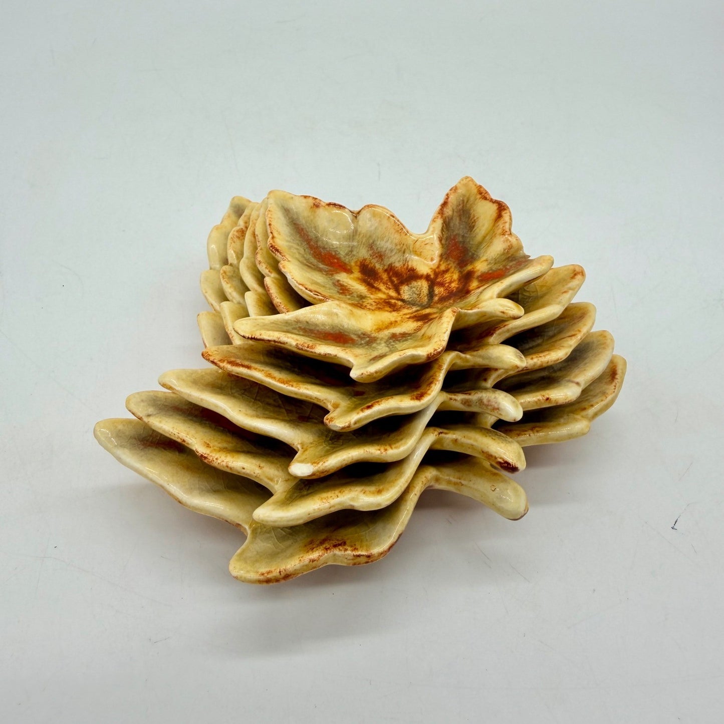 Vintage 1963 Ceramic Leaf Dishes Set of 5 Fall Drip Glaze Appetizer Trays