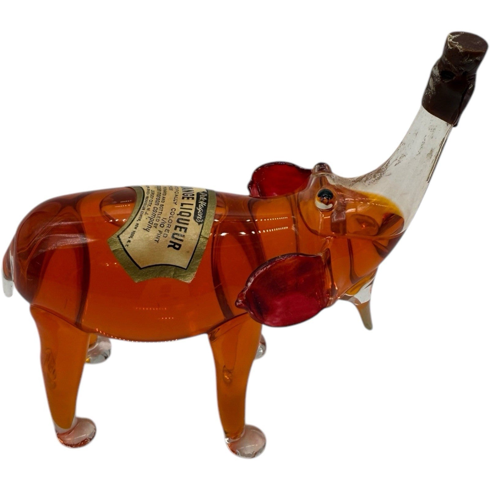 Vintage Pete Hagens Elephant Bottle - Orange Glass Miniature Decanter 1997