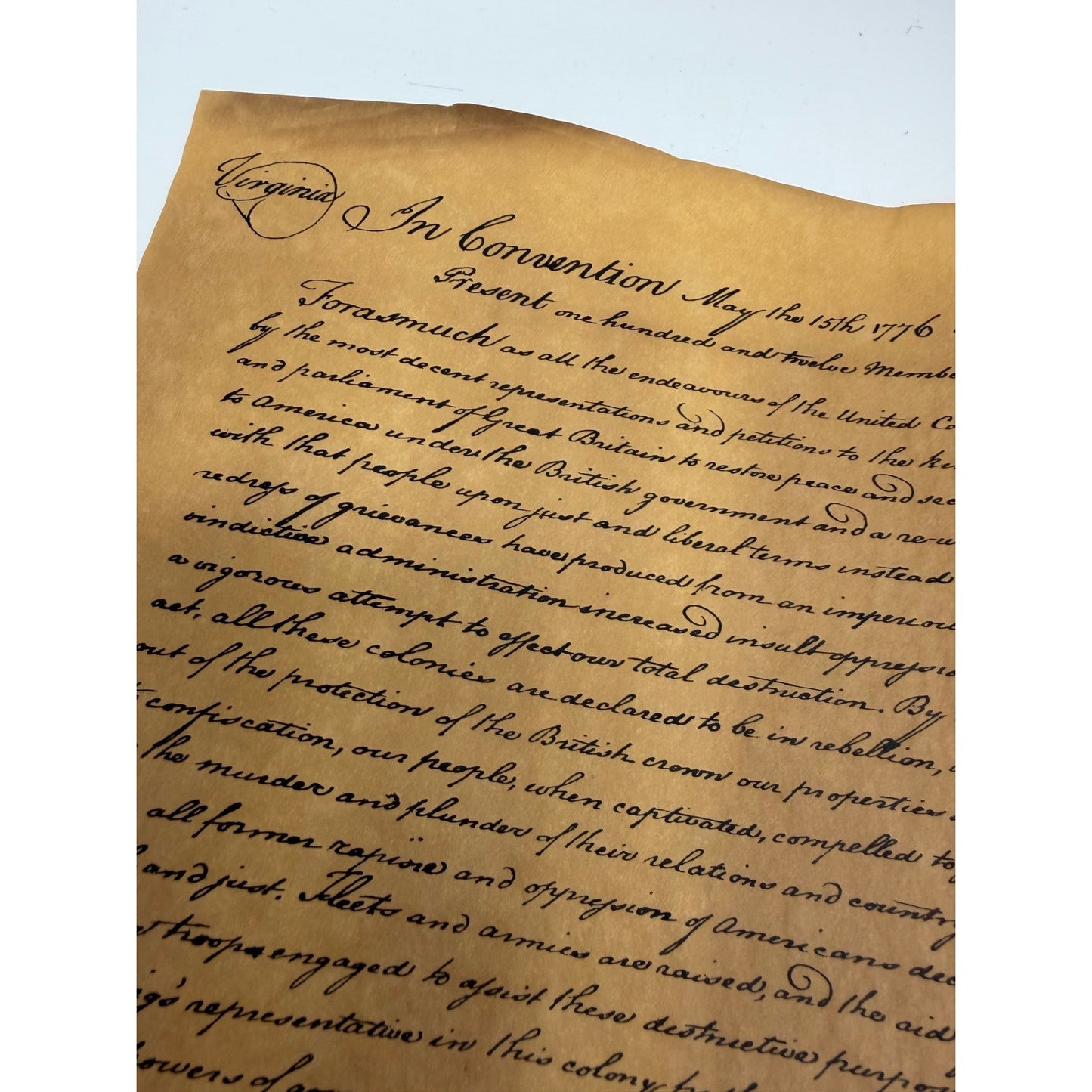 Bill of Rights Virginia Resolution & Declaration of Rights Parchment Replicas