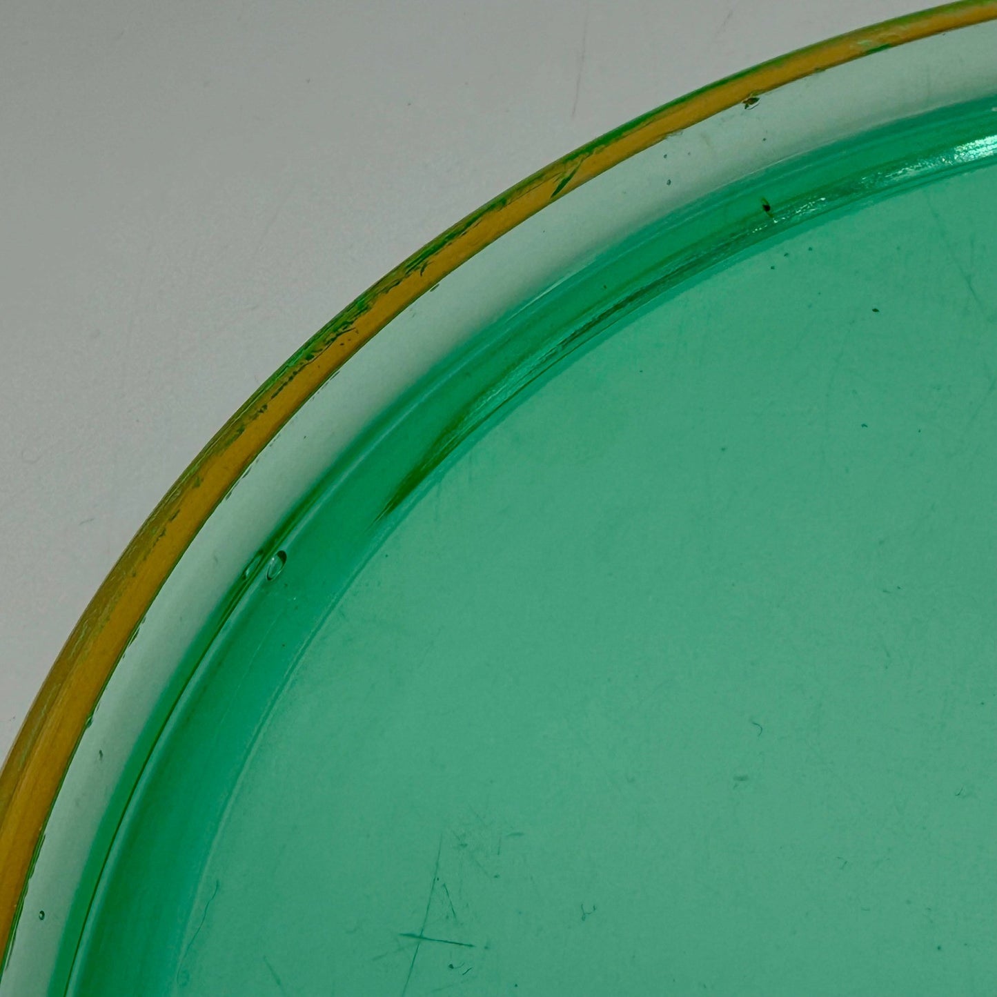 Vintage Green Uranium Glass Tray Starburst Pattern Gold Rim UV Reactive
