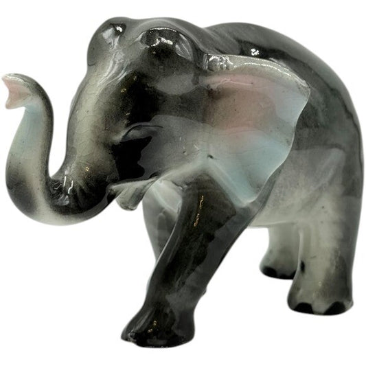Elephant Figurine Ceramic Animal Statue Decor Gray Pink Accents 4.5"
