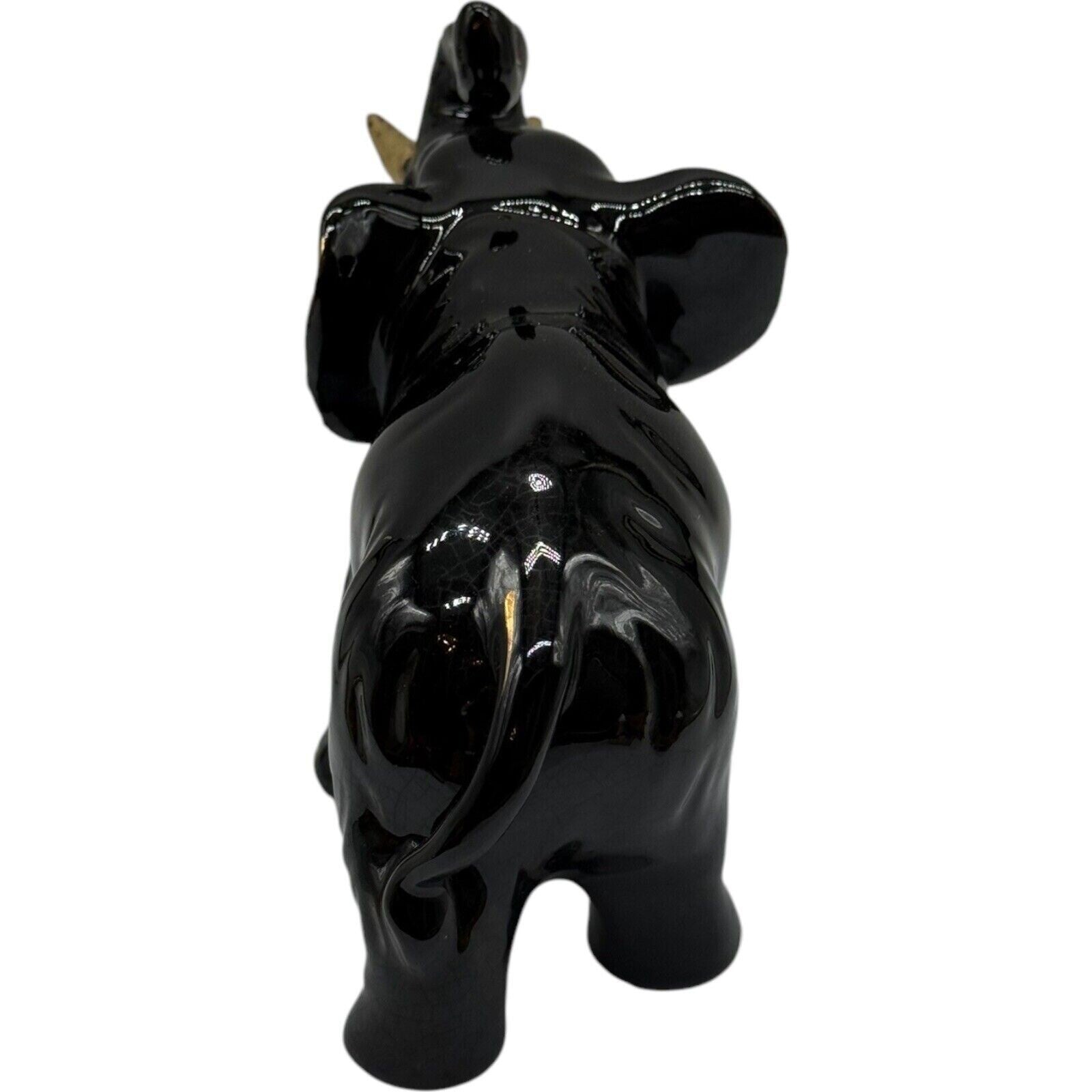 Black Elephant Figurine Gold Accents Ceramic Animal Statue Home Decor