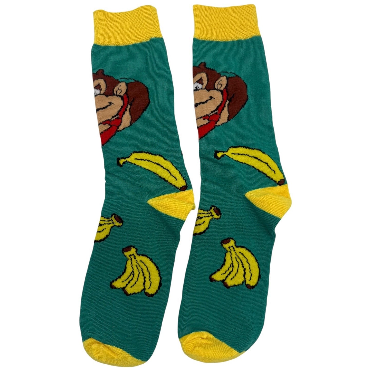 Donkey Kong Banana Themed Crew Socks Green Yellow Adult Size One Size