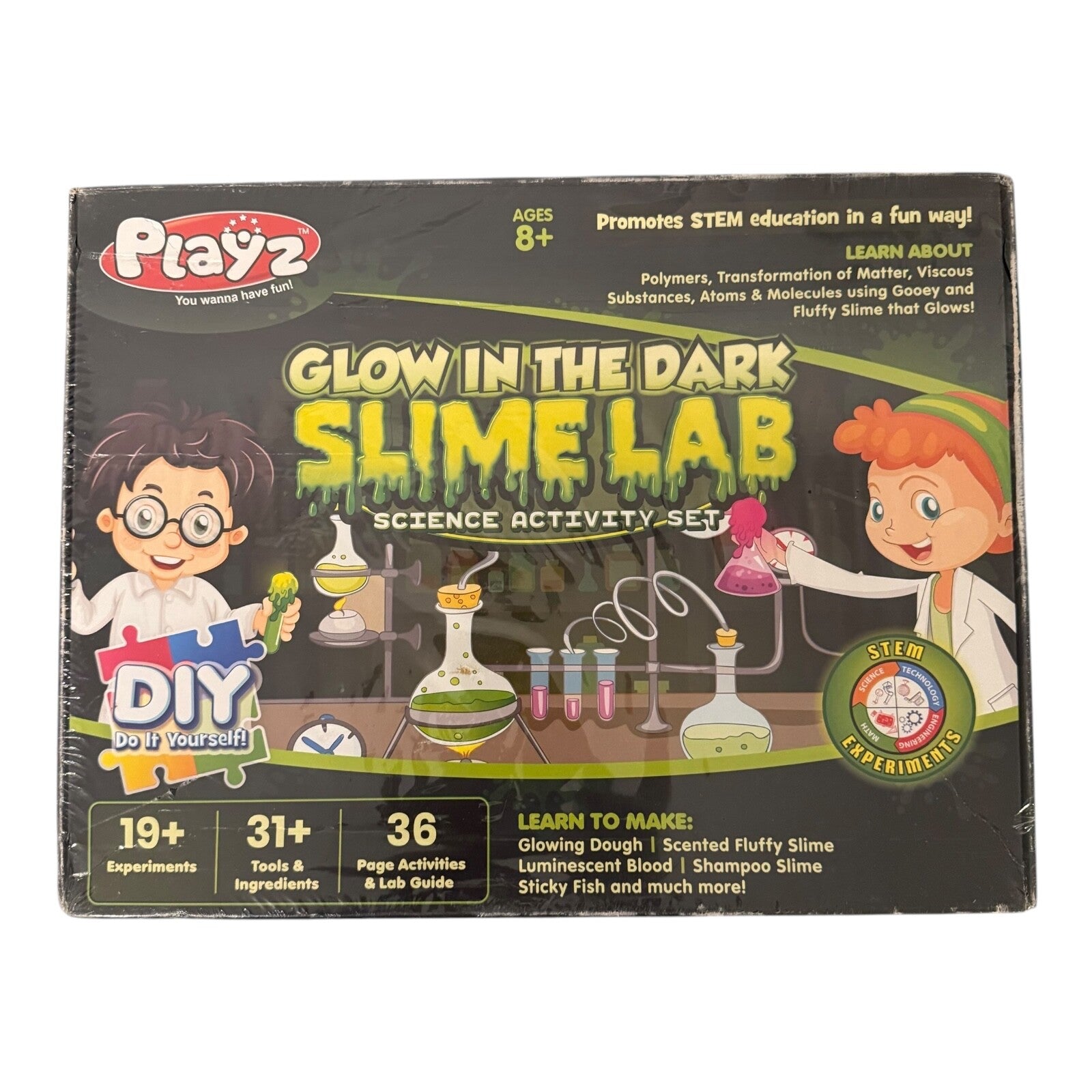 Playz Glow in the Dark Slime Lab Kit - 19+ Experiments with STEM Learning