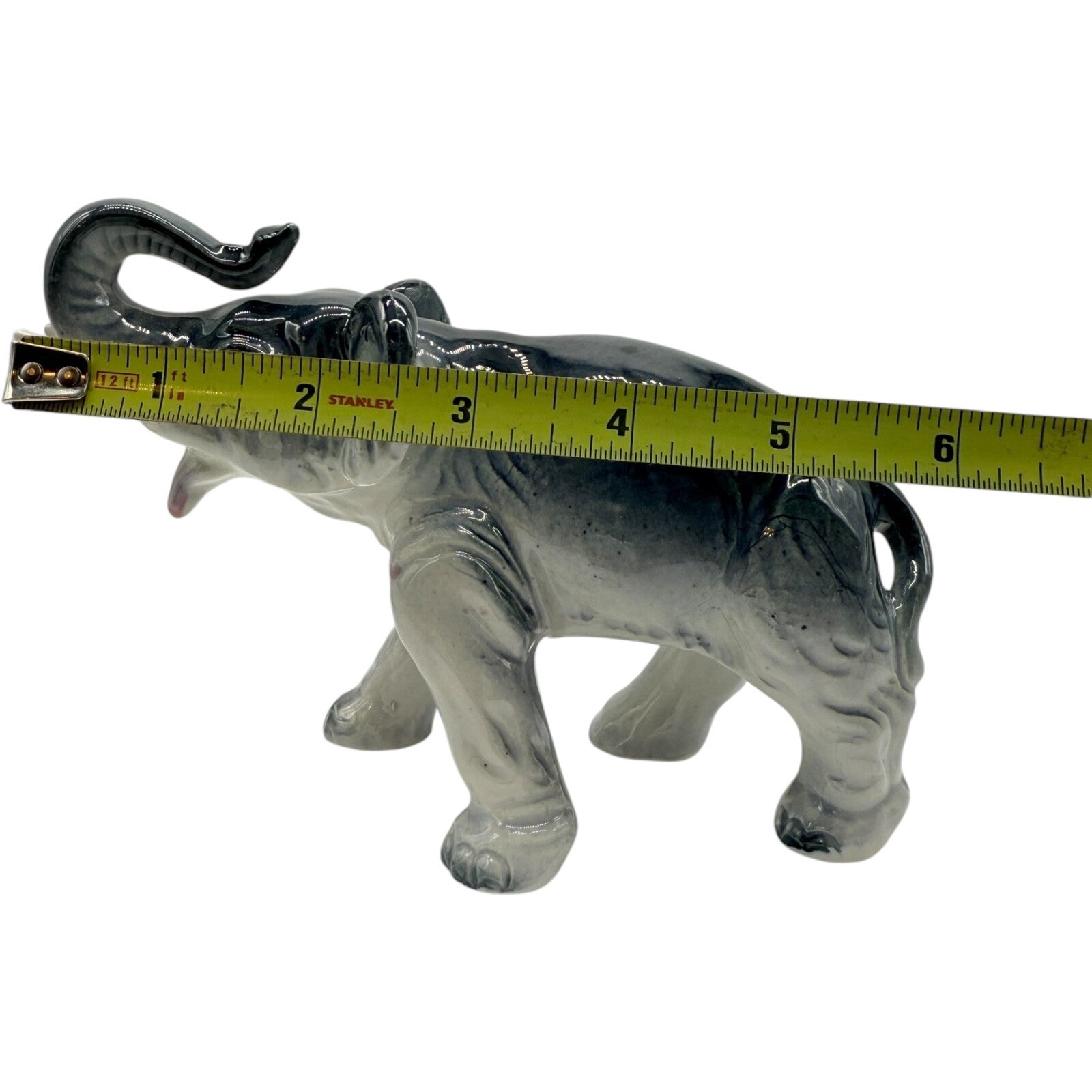 Vintage Japanese Dark Grey Porcelain Elephant Figurine - Trunk Up - Collectible
