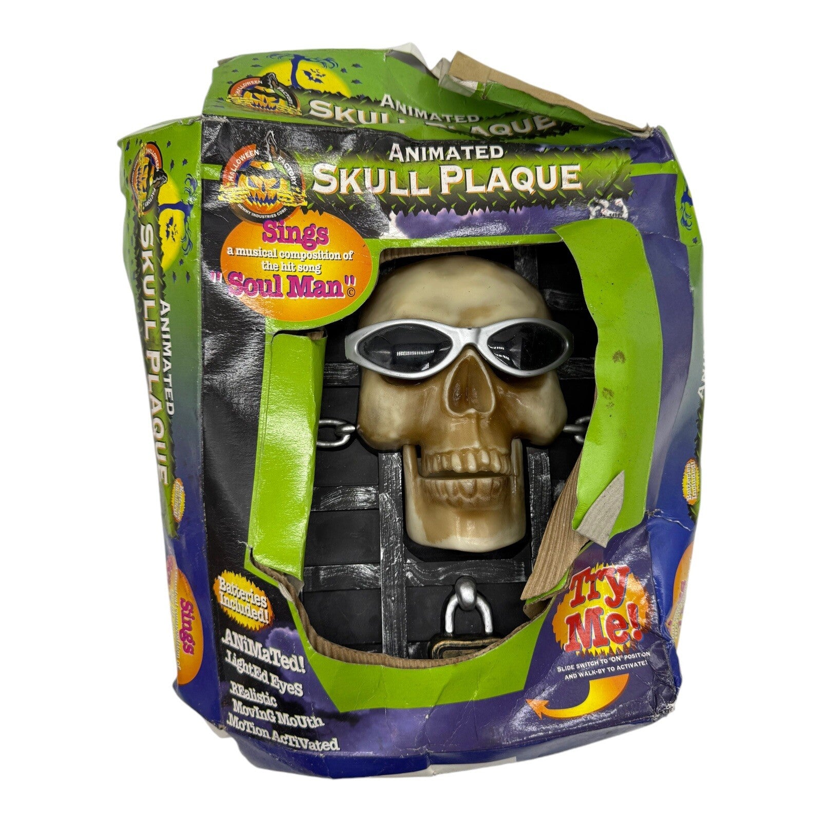 Gemmy Halloween 1998 Animated Singing Skull Plaque Soul Man Motion Activated