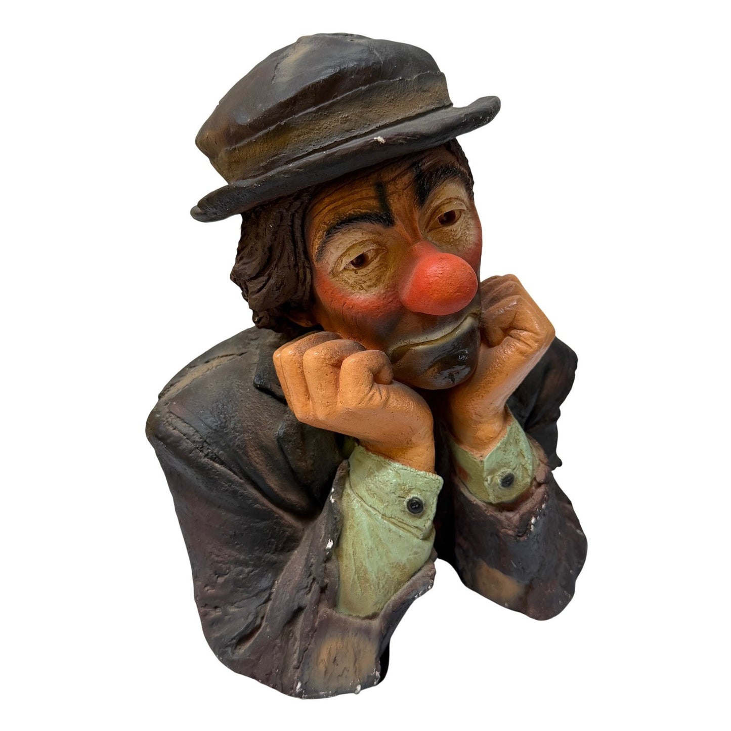 Vintage Sad Hobo Clown Bust Statue Hand Painted Emmett Kelly Style