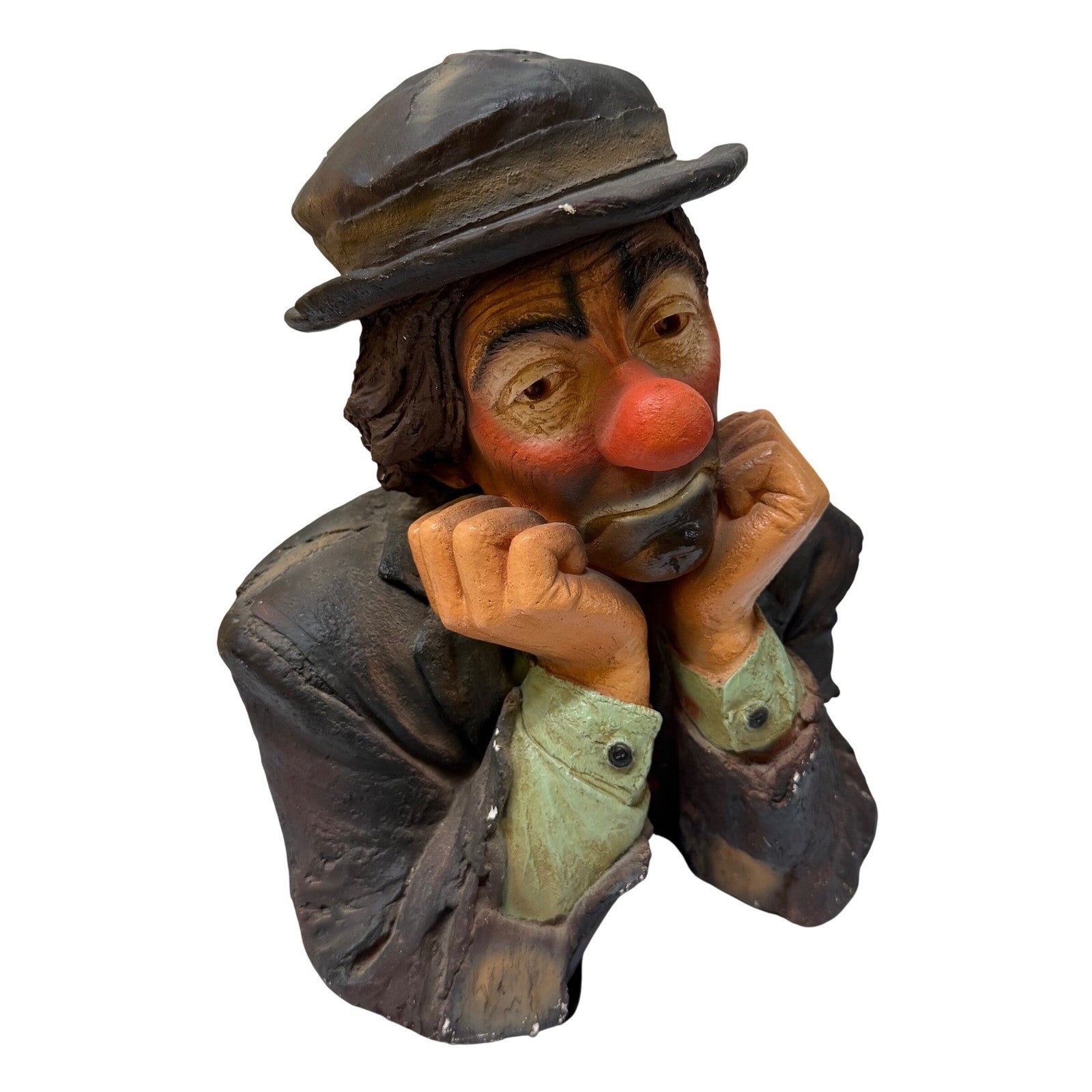 Vintage Sad Hobo Clown Bust Statue Hand Painted Emmett Kelly Style