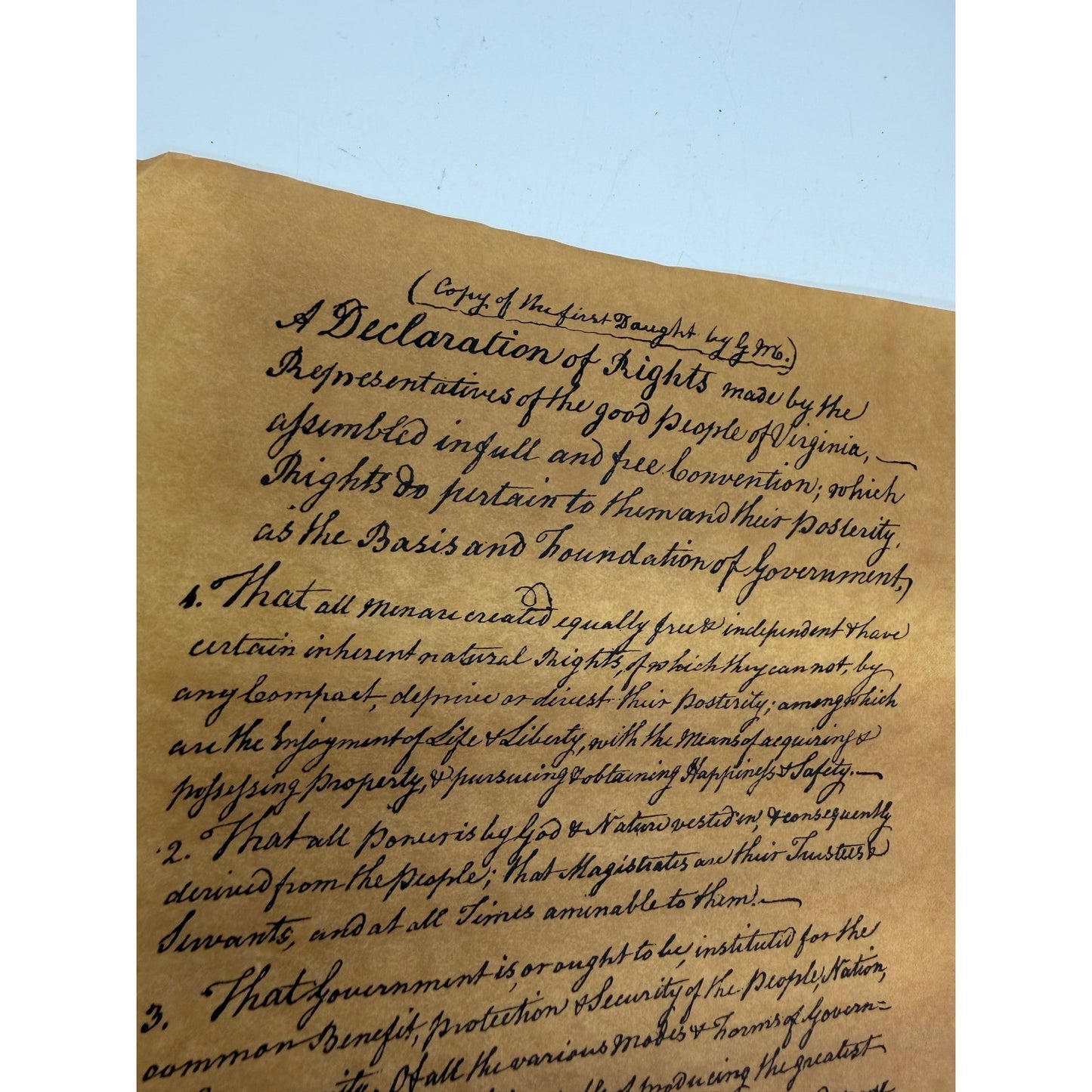 Bill of Rights Virginia Resolution & Declaration of Rights Parchment Replicas