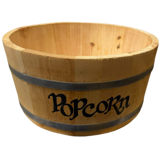 Vintage Wooden Popcorn Bowl Rustic Barrel Metal Bands Farmhouse Decor