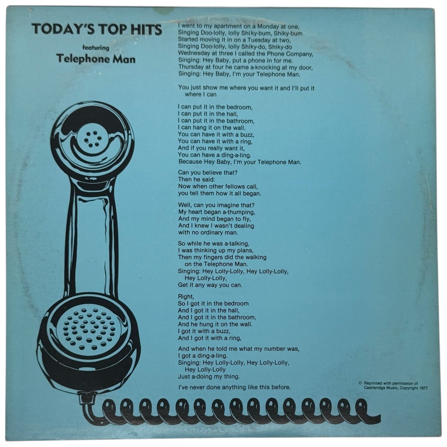 Todays Top Hits Featuring Telephone Man by The Homesteaders 1977 Vinyl Record LP