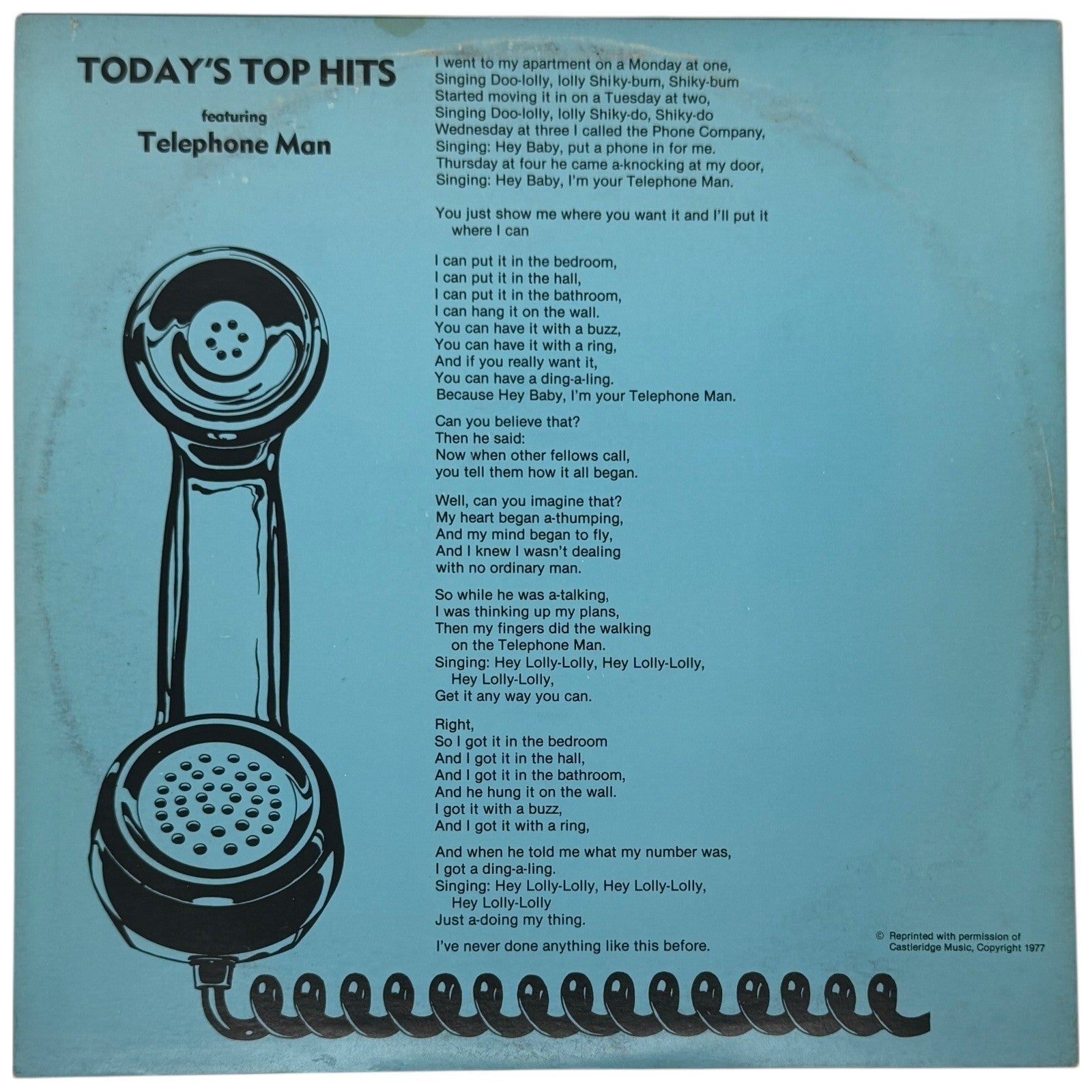 Todays Top Hits Featuring Telephone Man by The Homesteaders 1977 Vinyl Record LP