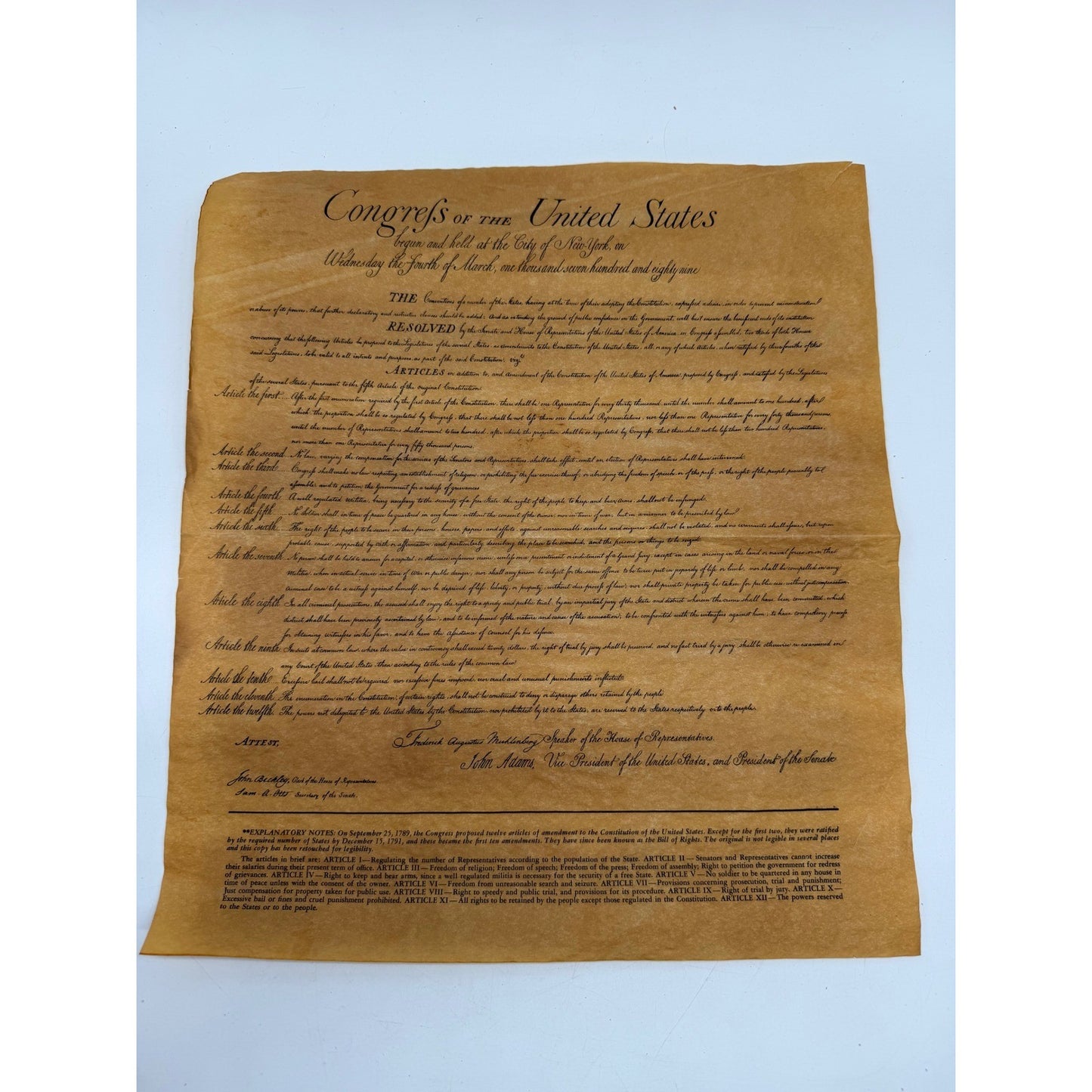 Bill of Rights Virginia Resolution & Declaration of Rights Parchment Replicas