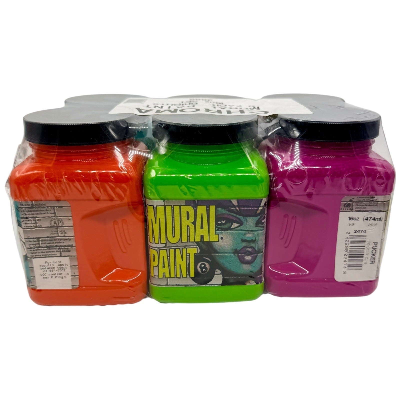 Chroma Mural Paint 6 Pack Brights Set 16oz Jars Outdoor Acrylic Paint New