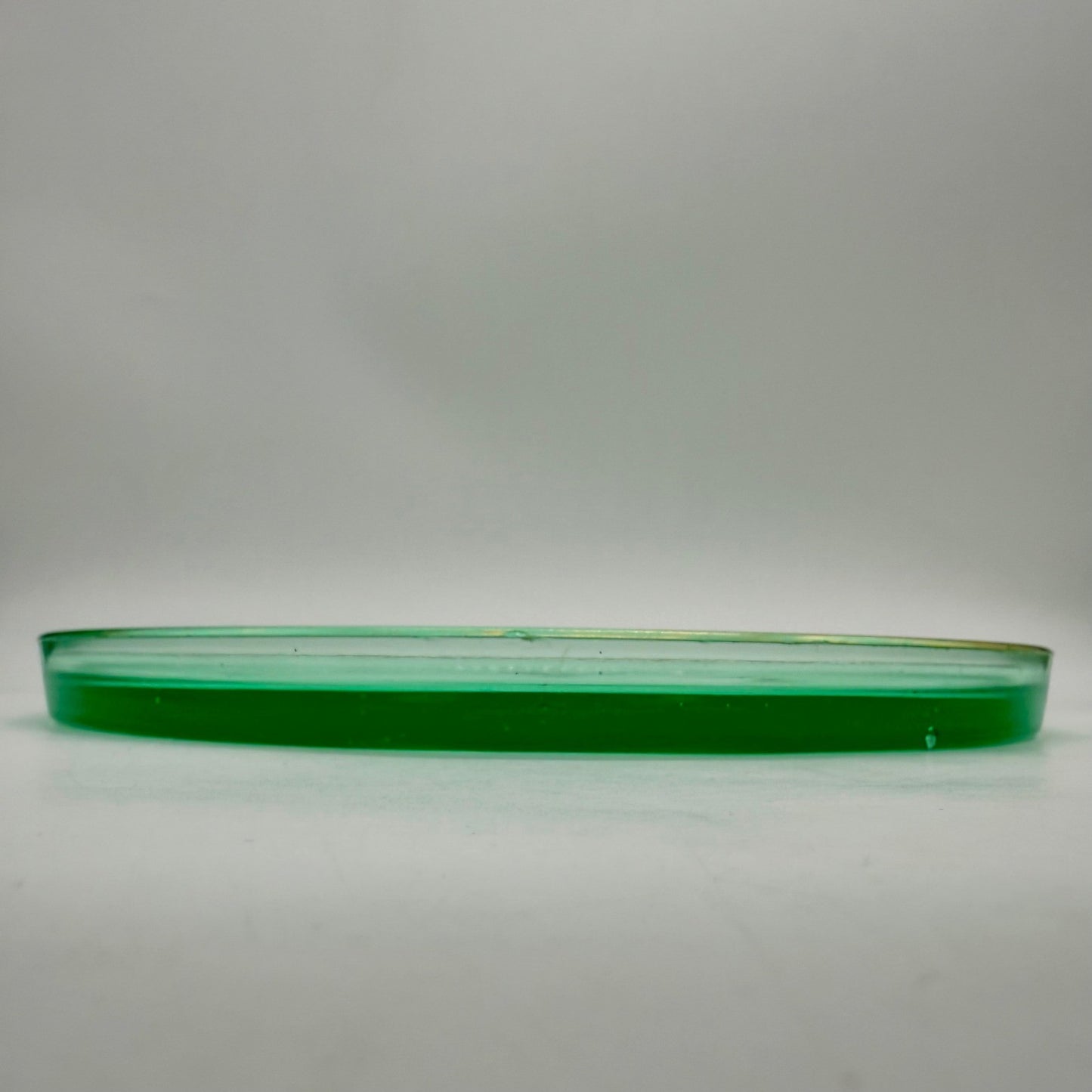 Vintage Green Uranium Glass Tray Starburst Pattern Gold Rim UV Reactive