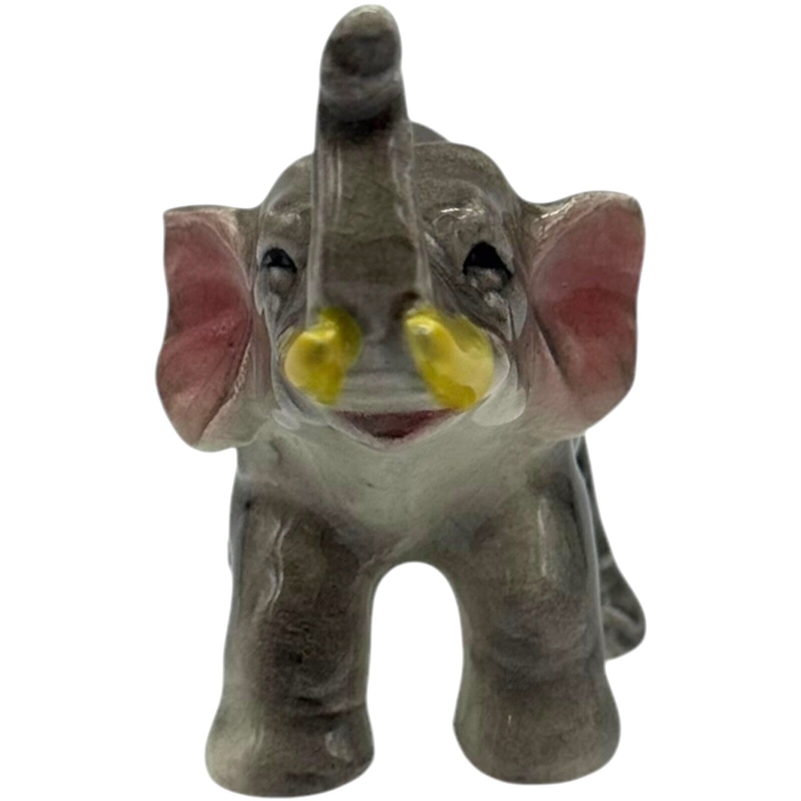 Vintage Ceramic Elephants Family Figurine - 2 Adults & 1 Baby - Trunks Up