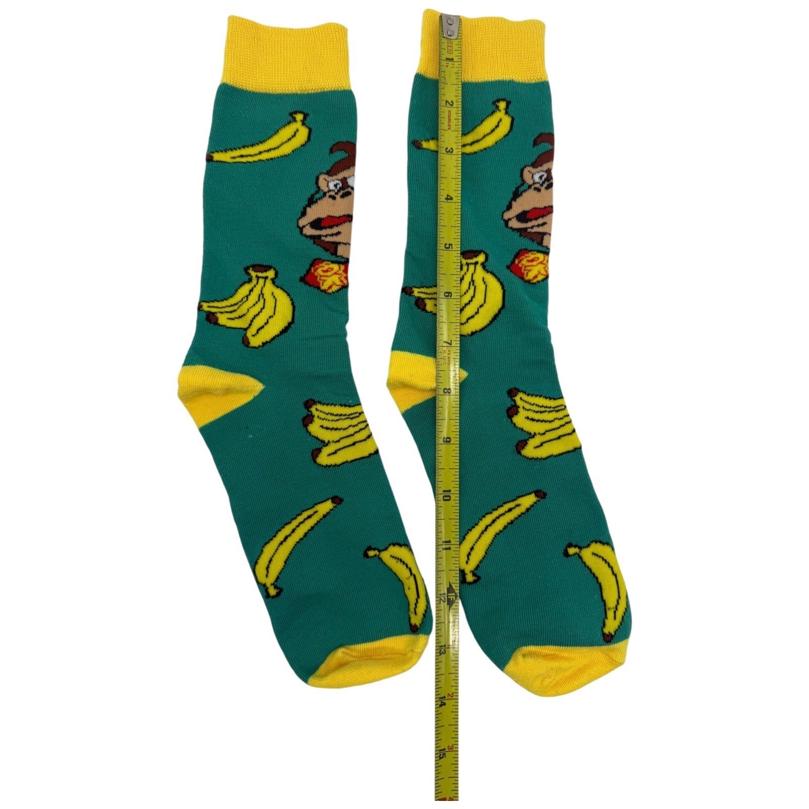 Donkey Kong Banana Themed Crew Socks Green Yellow Adult Size One Size