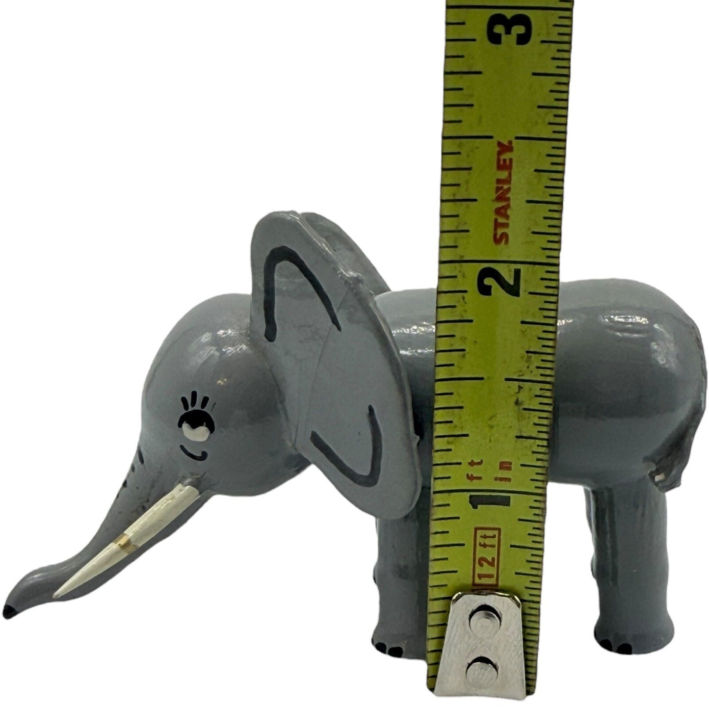 1950s Hand Painted Wooden Elephant Figurine Whimsical Decor Cute Animal Statue