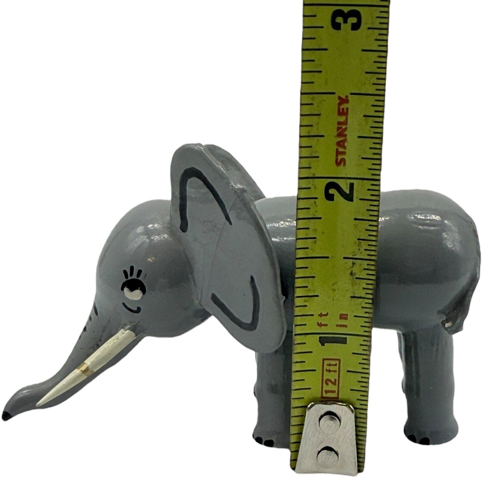 1950s Hand Painted Wooden Elephant Figurine Whimsical Decor Cute Animal Statue