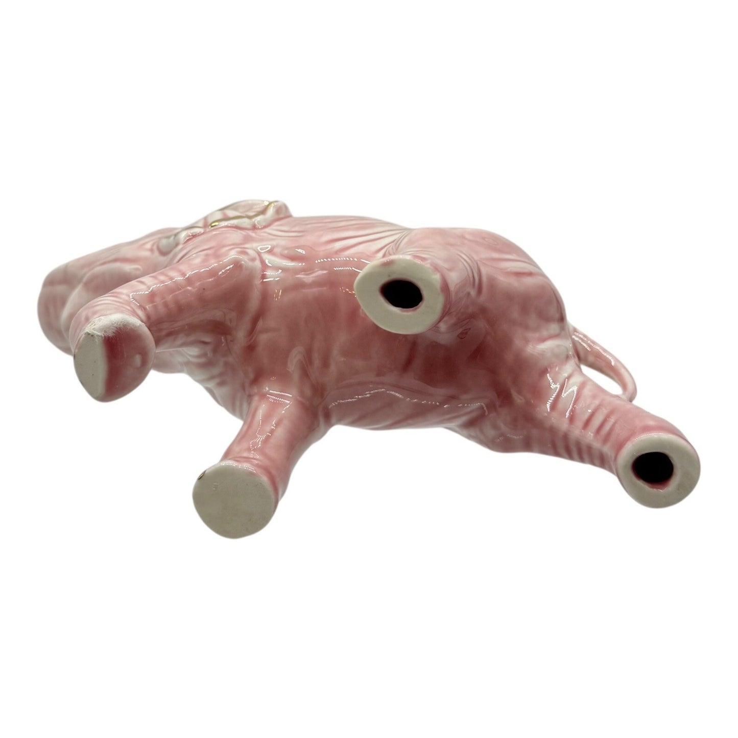 Pink Elephant Figurine Gold Accents Trunk Up Good Luck Home Decor Statue