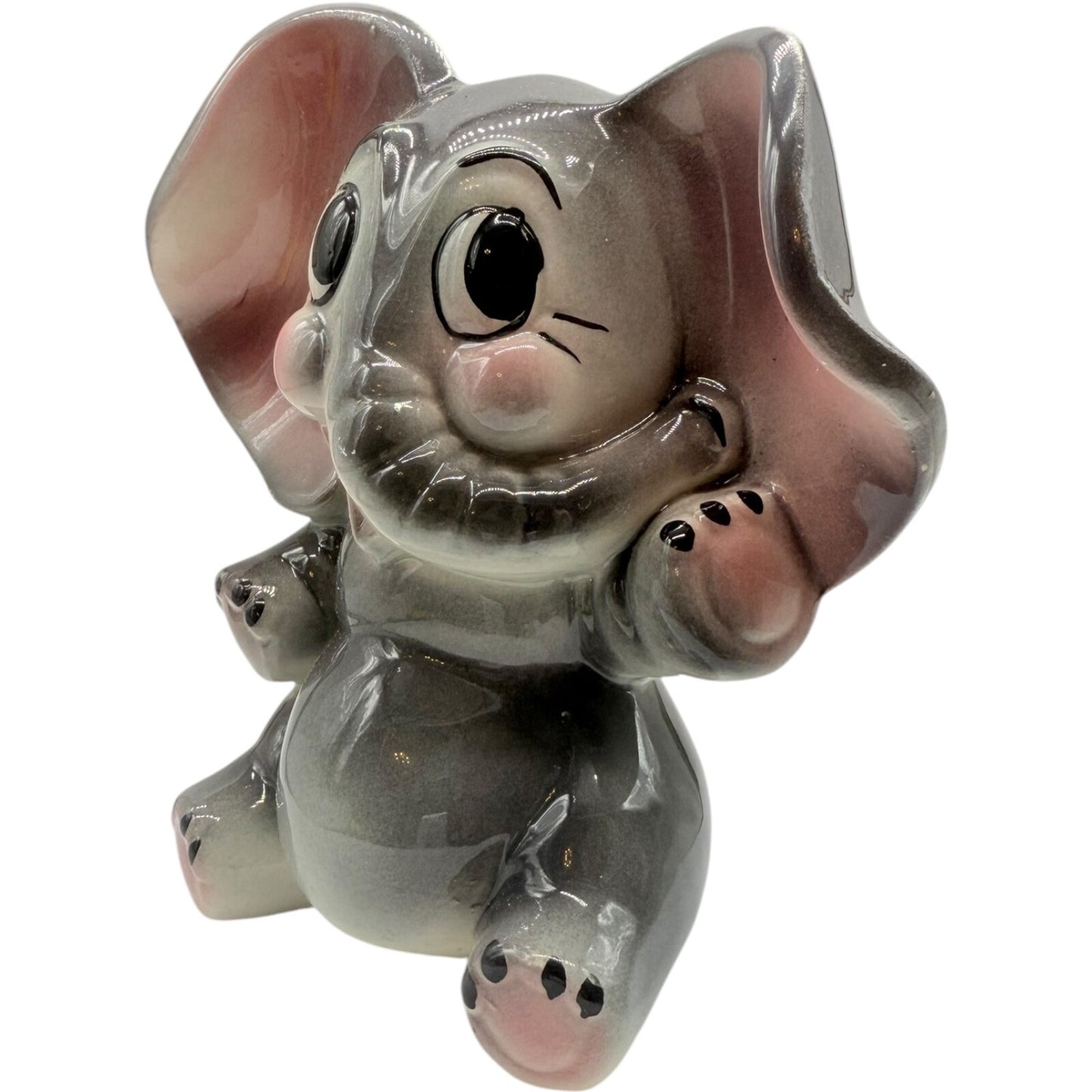 Vintage Handmade Ceramic Elephant Bank | Hand-Painted 1950s | Sitting Figurine