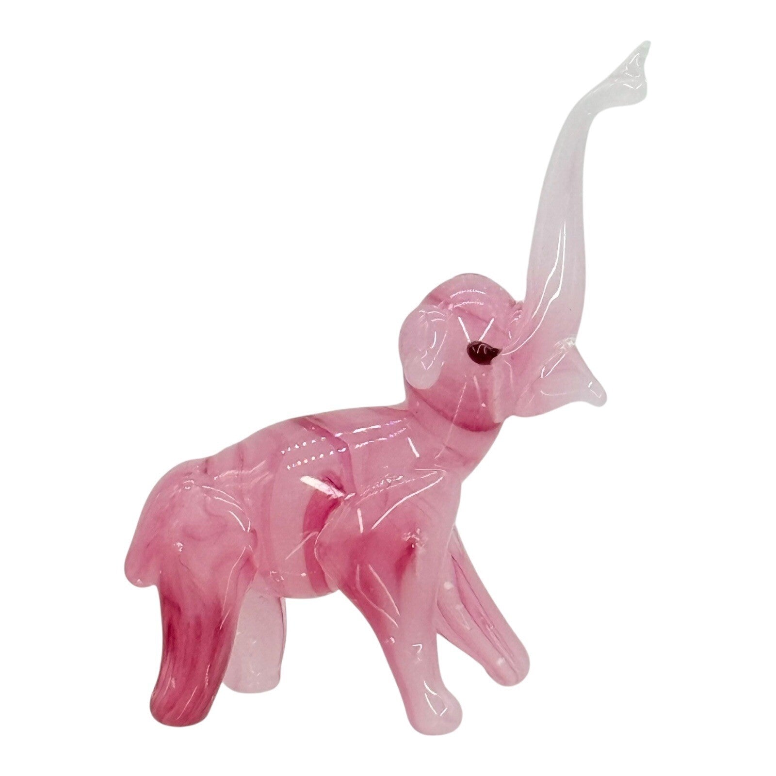 Pink Glass Elephant Figurine Hand Blown Art Glass Animal Collectible Decor