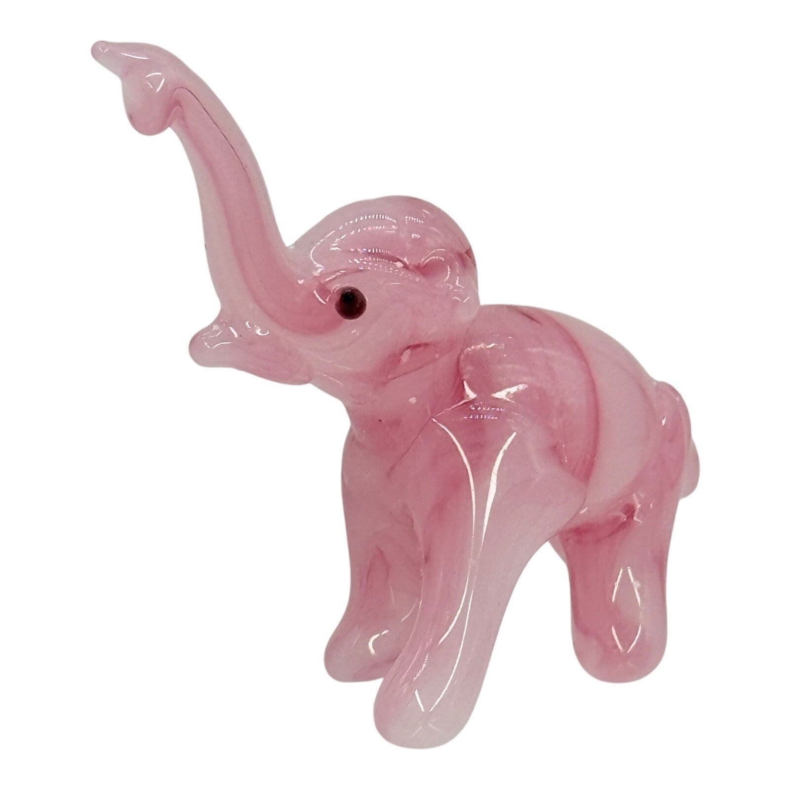 Pink Glass Elephant Figurine Hand Blown Art Glass Animal Collectible Decor