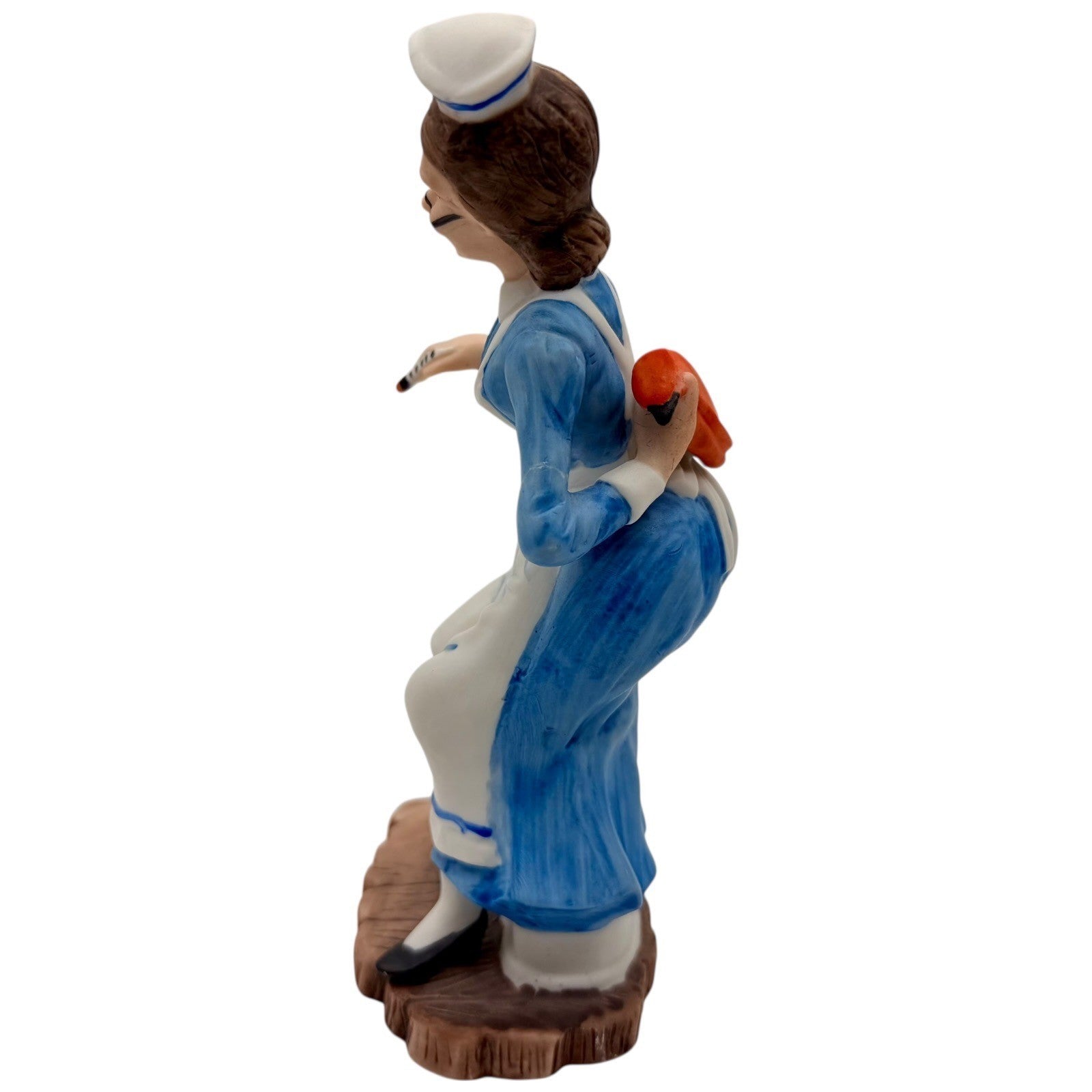 Vintage Ceramic Nurse Figurine Blue Uniform Thermometer Hot Water Bottle Bedpan
