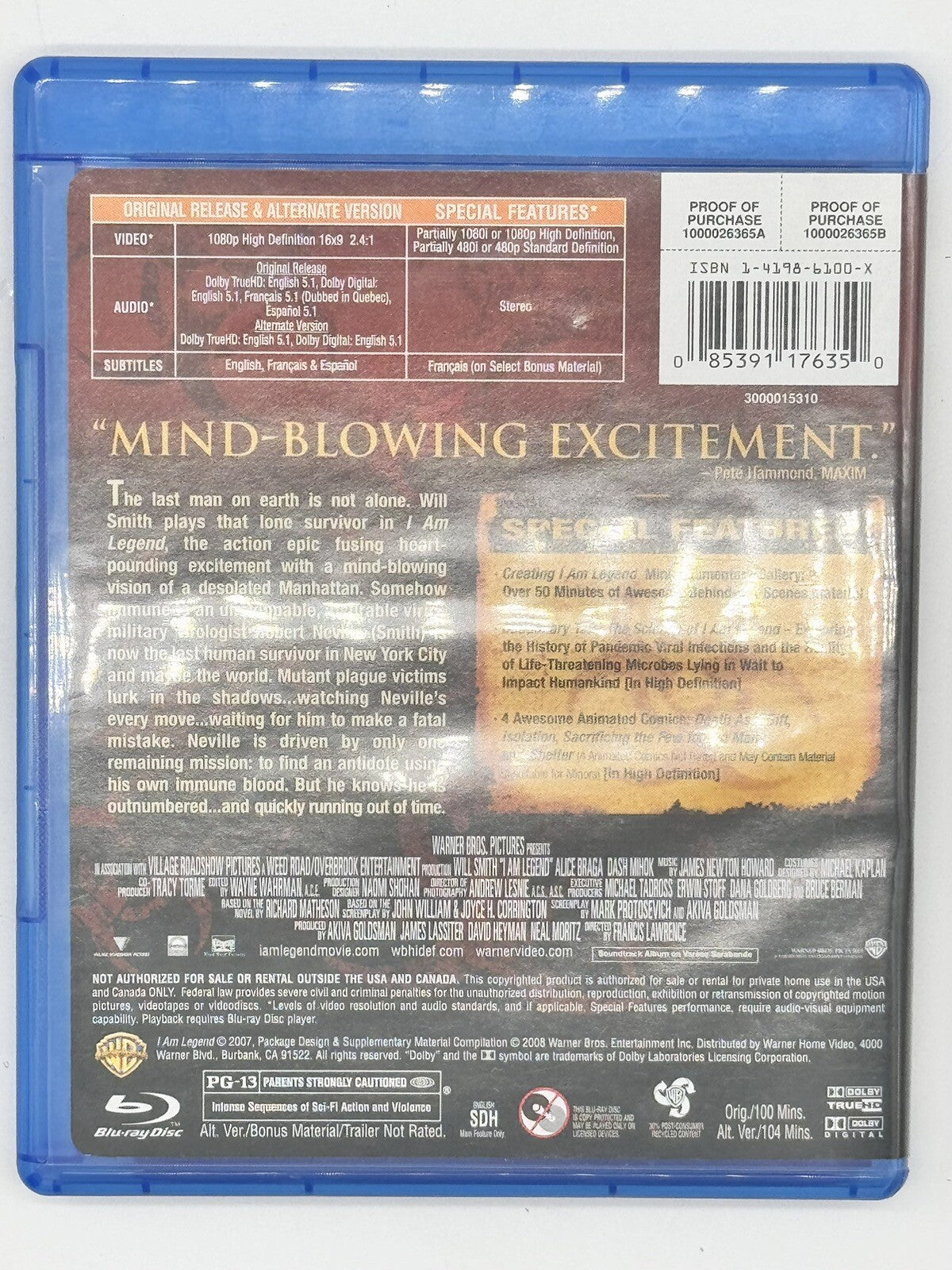 I Am Legend - Blu Ray - Will Smith - With Alternate Ending