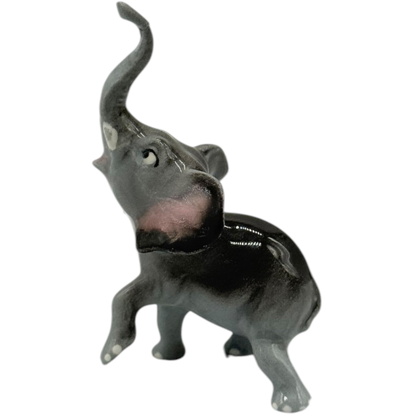 Vintage Hagen Renaker Ceramic Elephant Figurines - Hand-Painted Gray & Pink