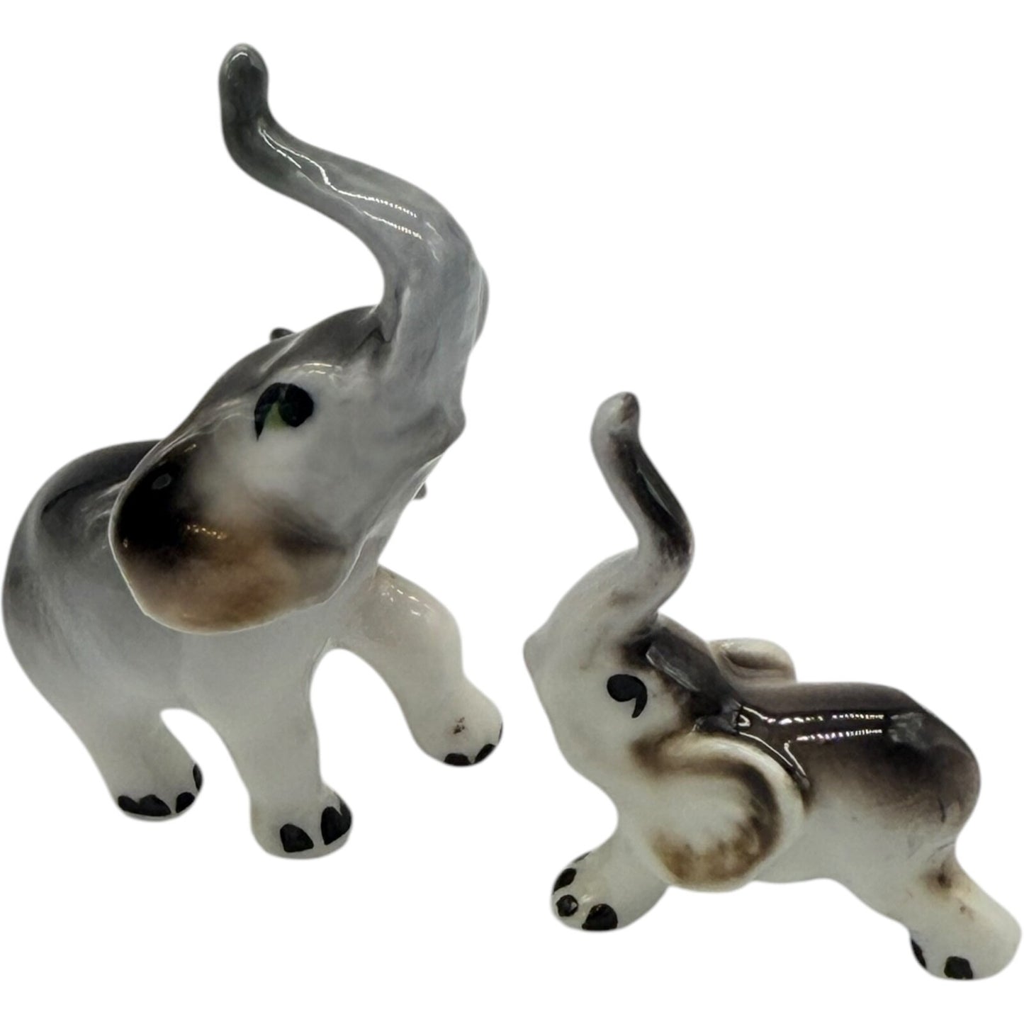 Rare Vintage Japan Ceramic Miniature Elephant Figurines - Parent & Child Set